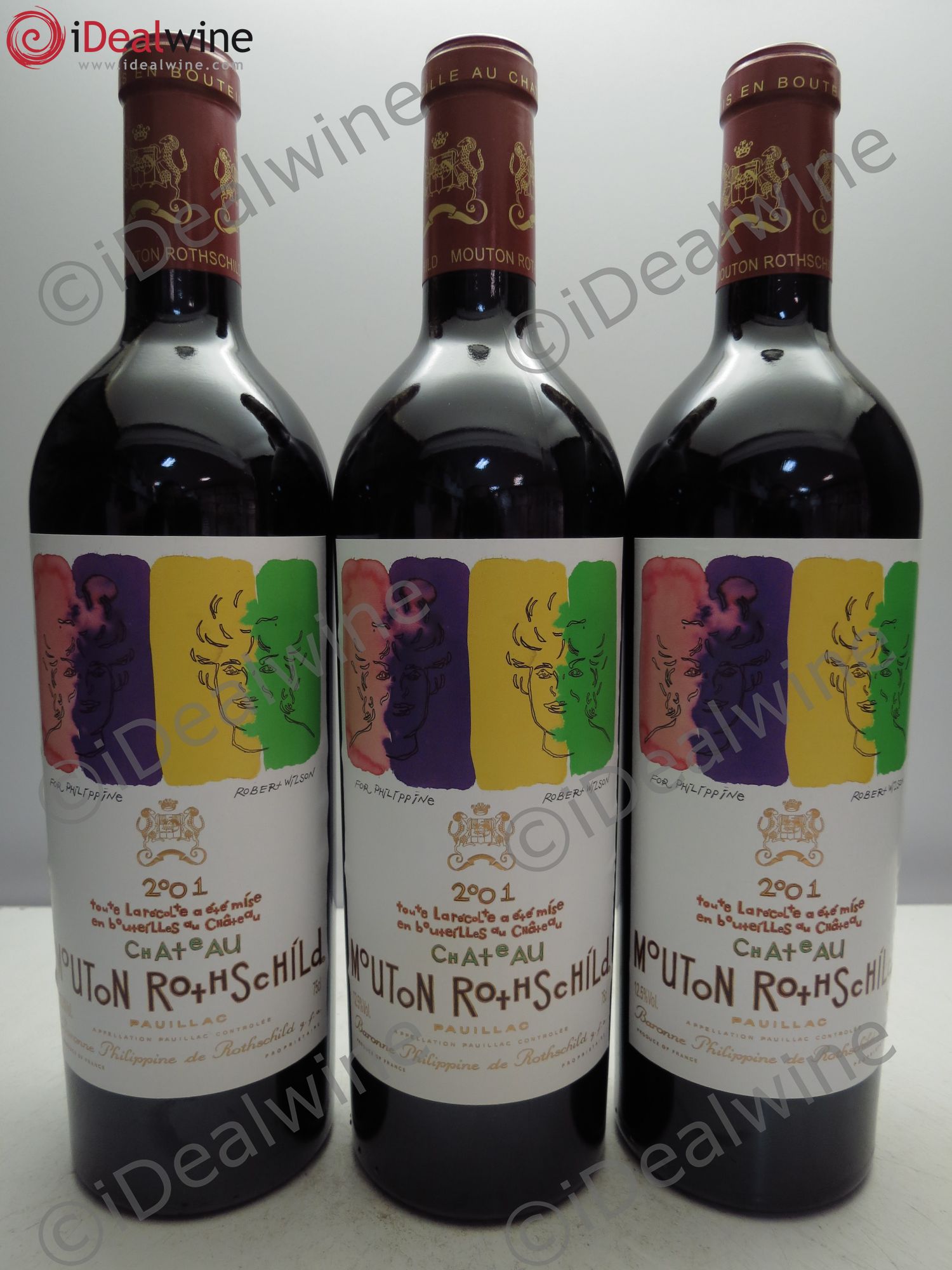 Château Mouton Rothschild 1er Grand Cru Classé 2001 - Lot de 3 bouteilles - 0