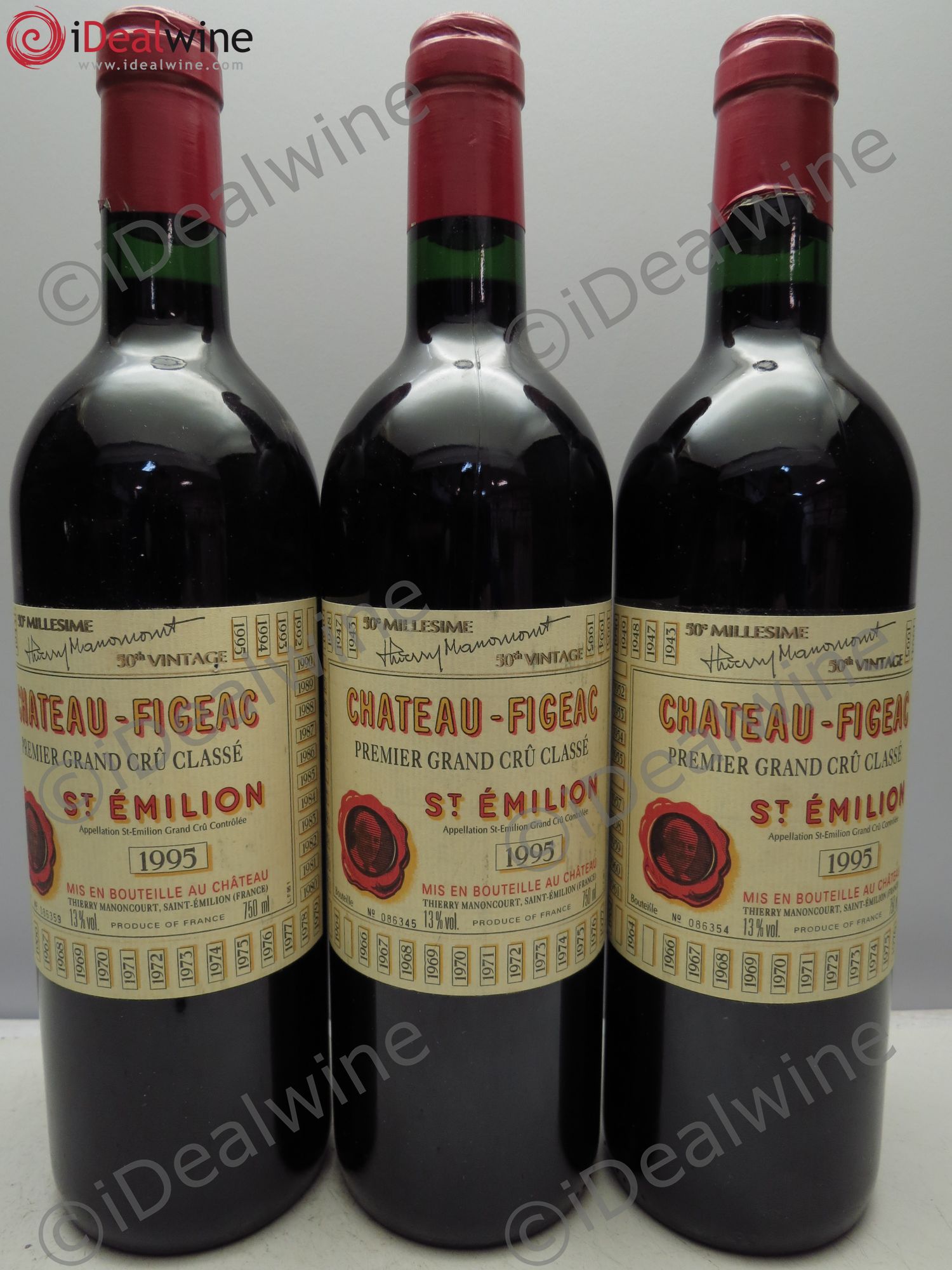 Château Figeac 1er Grand Cru Classé A 1995 - Lot de 3 bouteilles - 0