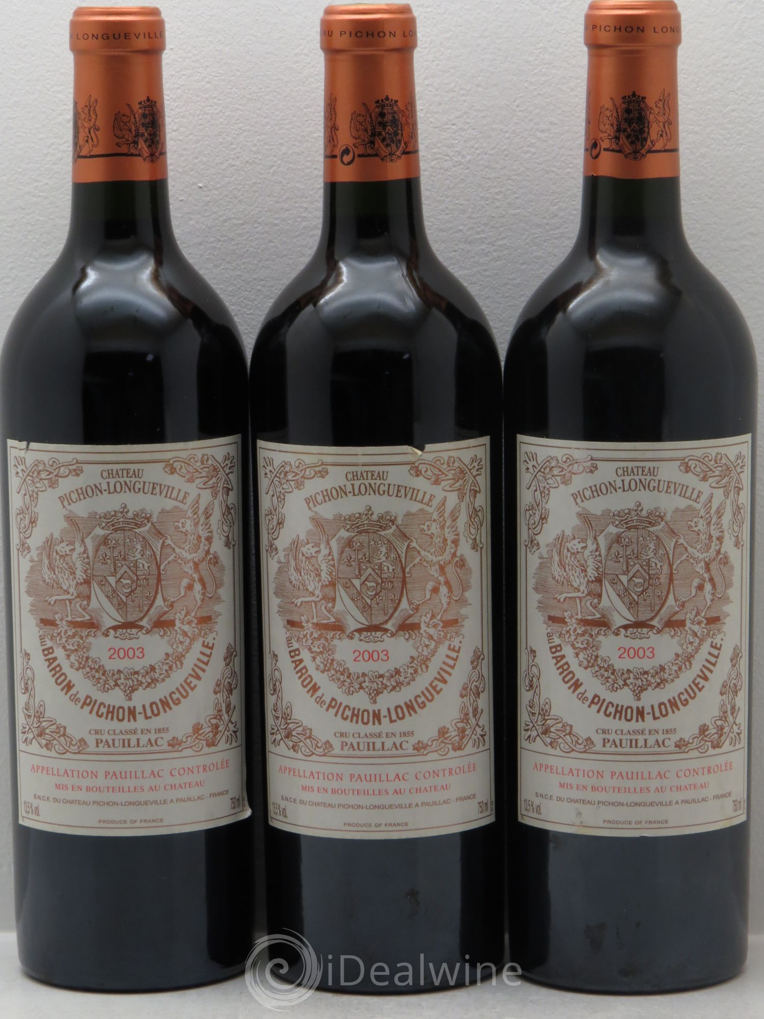 Pichon Longueville Baron 2ème Grand Cru Classé 2003 - Lot de 3 bouteilles - 0