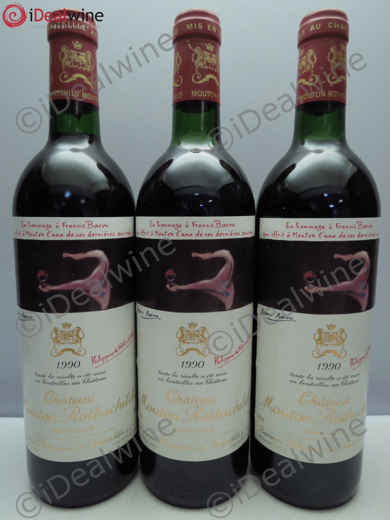Château Mouton Rothschild 1er Grand Cru Classé 1990 - Lot de 3 bouteilles - 0