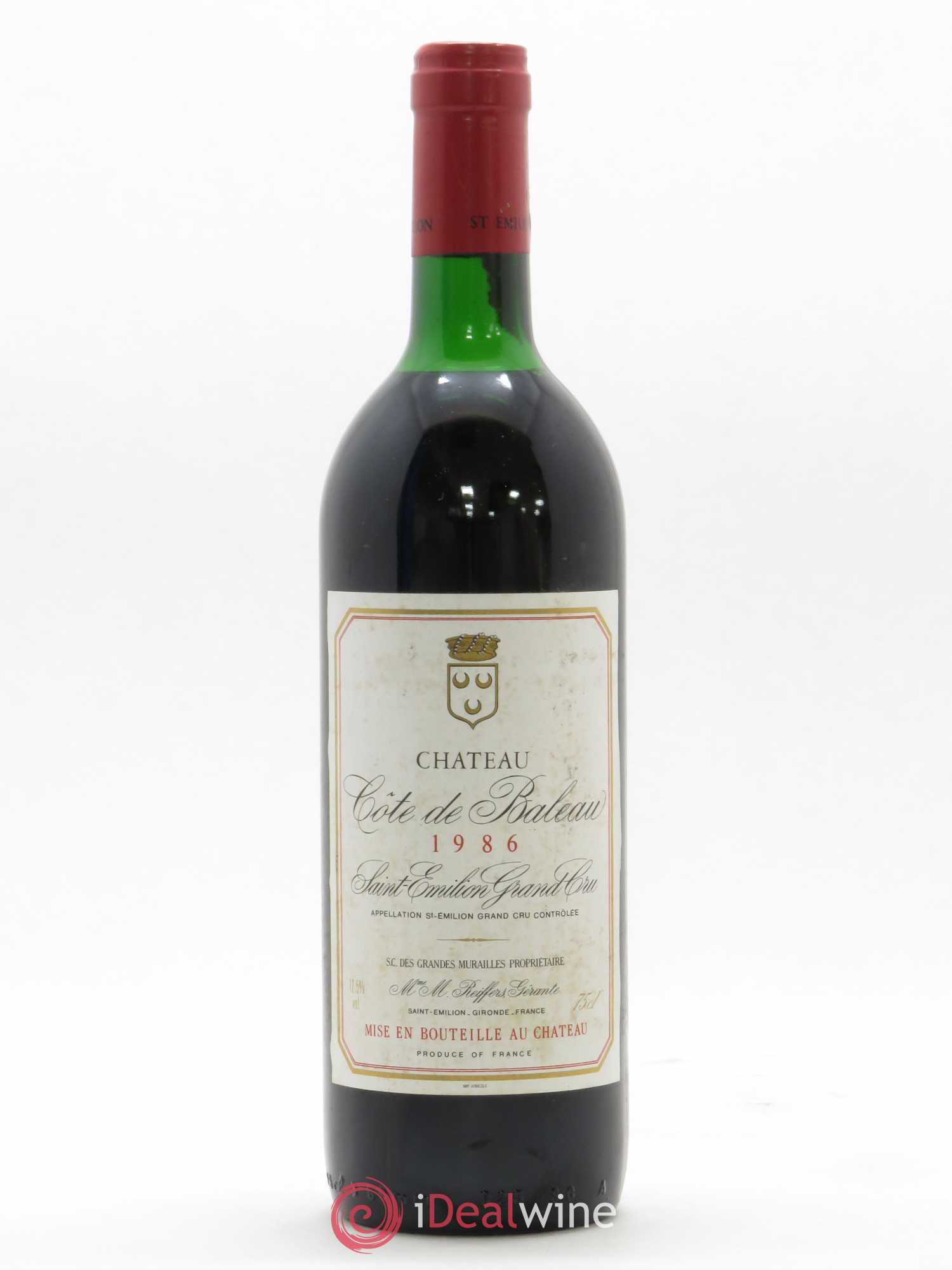 Château Côte de Baleau Grand Cru Classé 1986 - Lot de 1 bouteille - 0