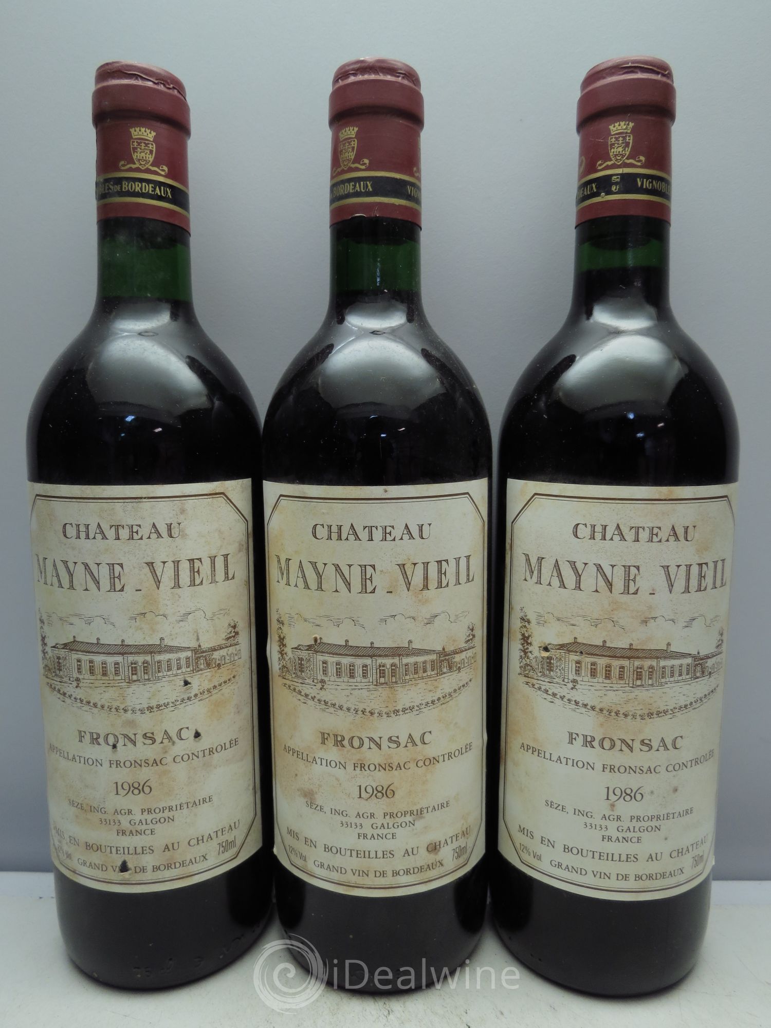 Fronsac Château Mayne-Vieil 1986 - Lot de 3 bouteilles - 0