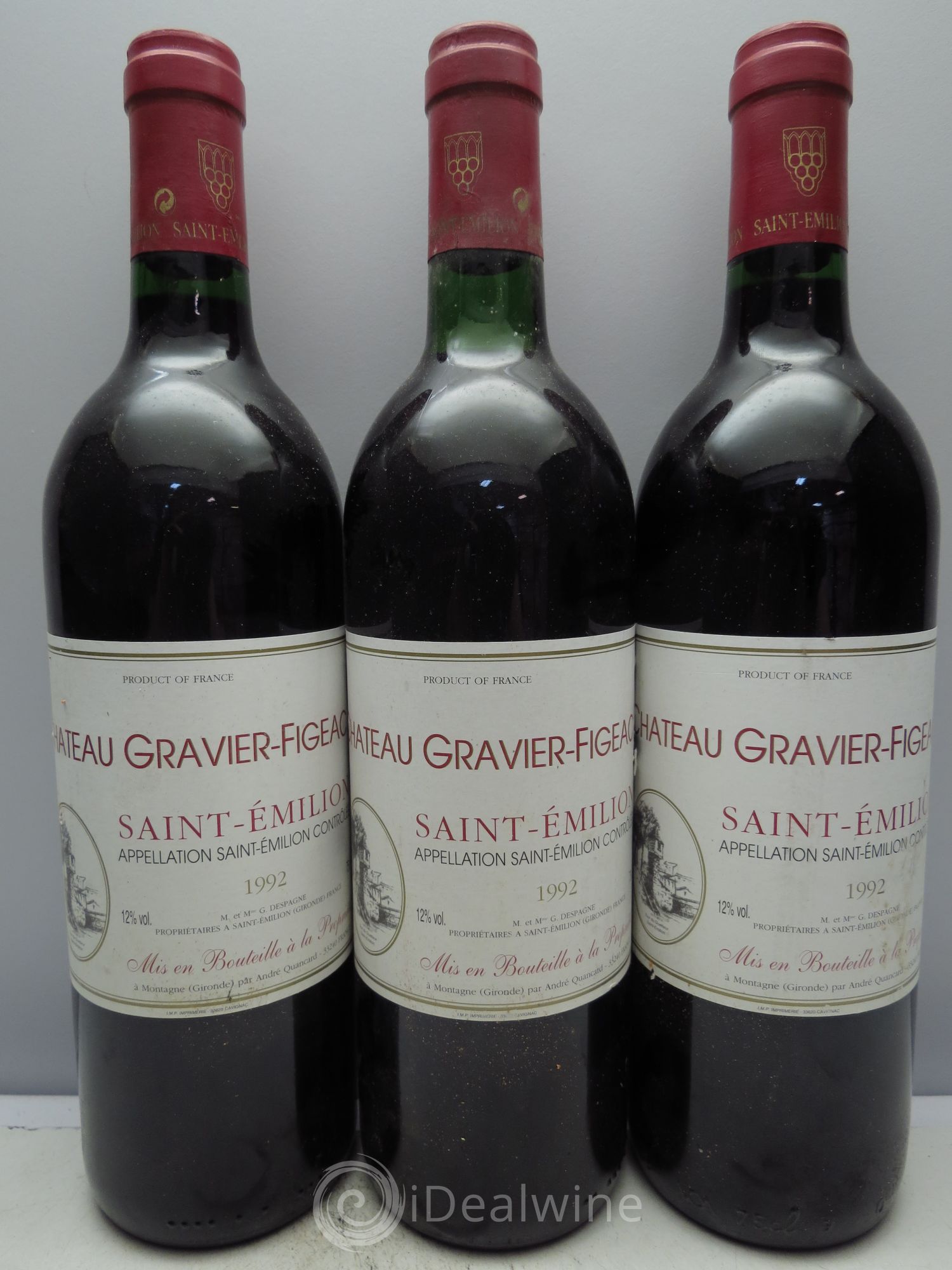 Saint-Émilion Château Gravier-Figeac 1992 - Posten von 3 Flaschen - 0