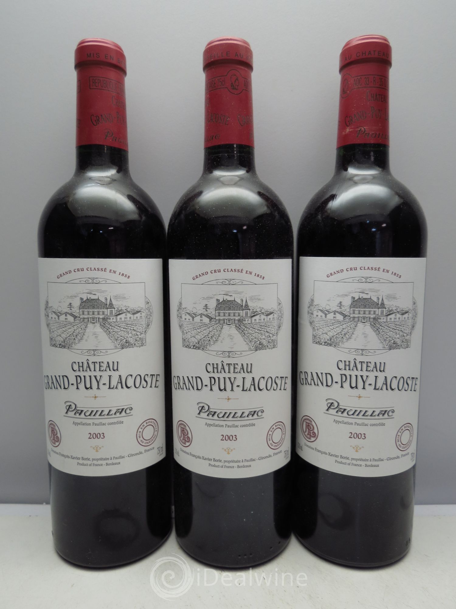 Château Grand Puy Lacoste 5ème Grand Cru Classé 2003 - Lot de 3 bouteilles - 0