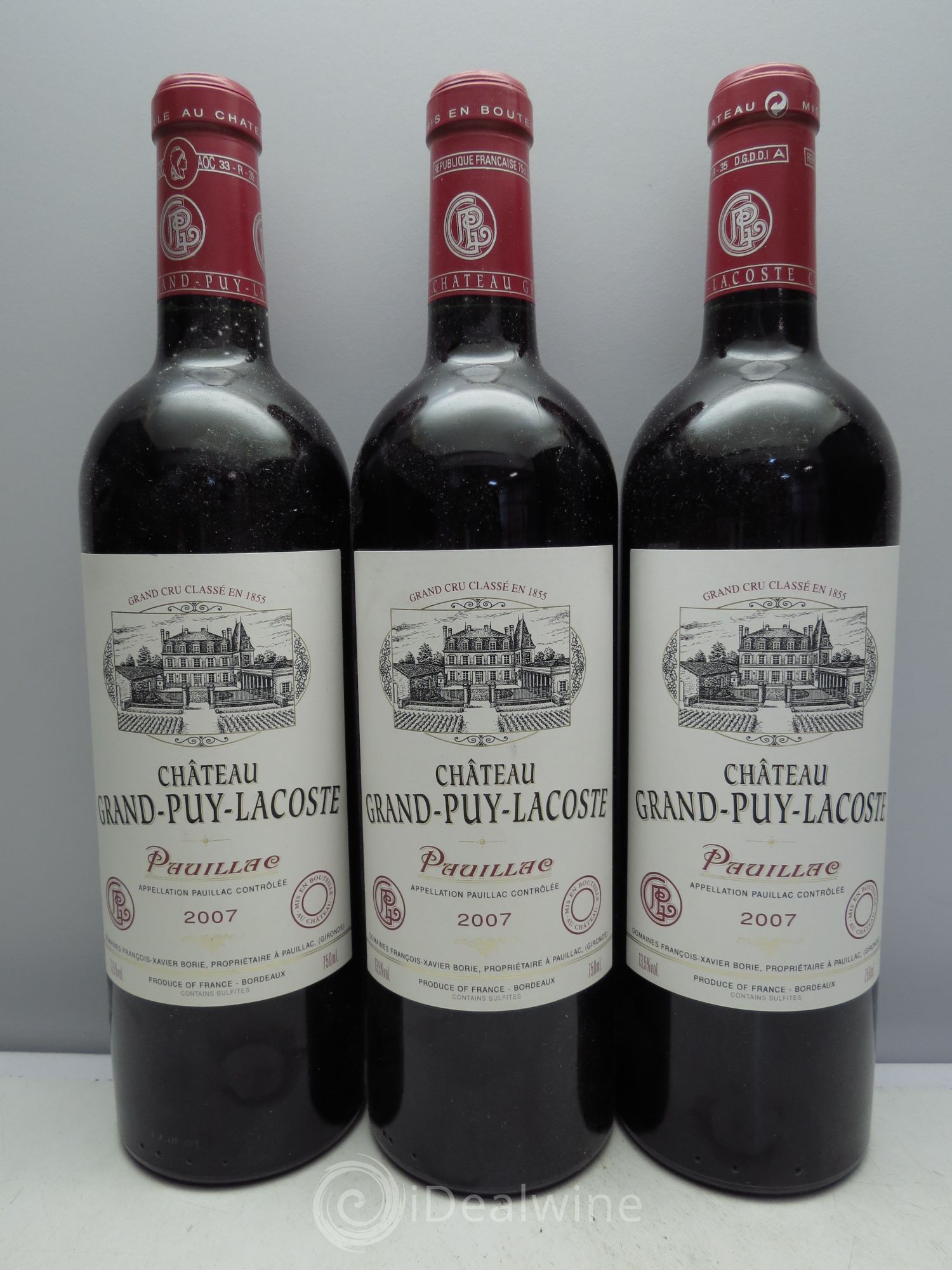 Château Grand Puy Lacoste 5ème Grand Cru Classé 2007 - Lot de 3 bouteilles - 0