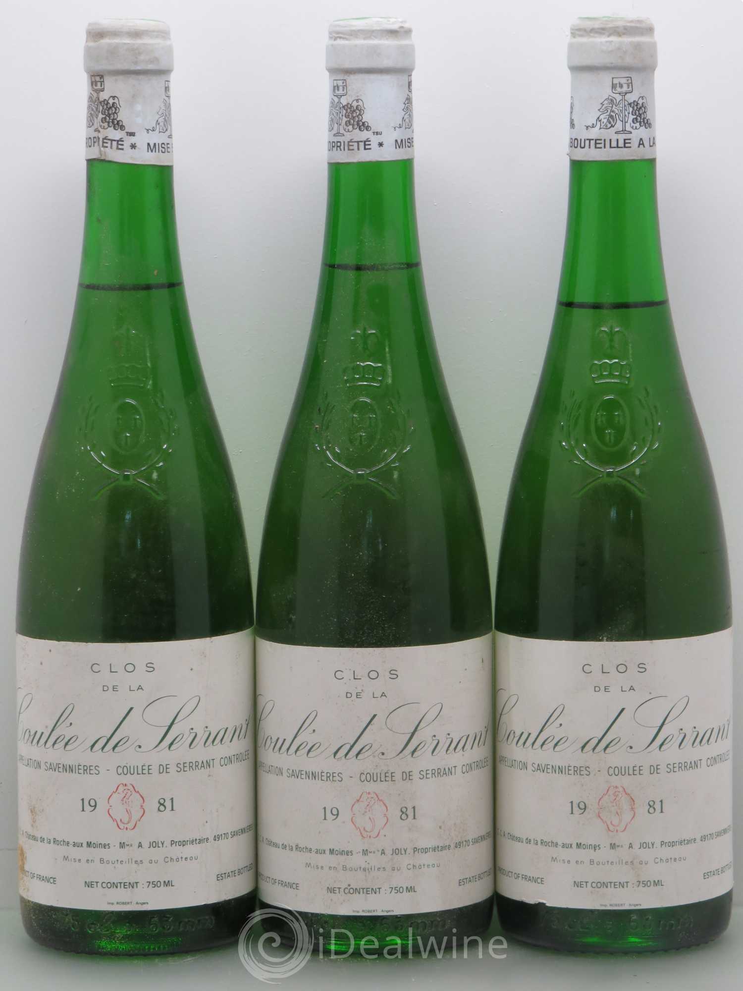 Savennières Clos de la Coulée de Serrant Vignobles de la Coulée de Serrant - Nicolas Joly 1981 - Lot de 3 bouteilles - 0