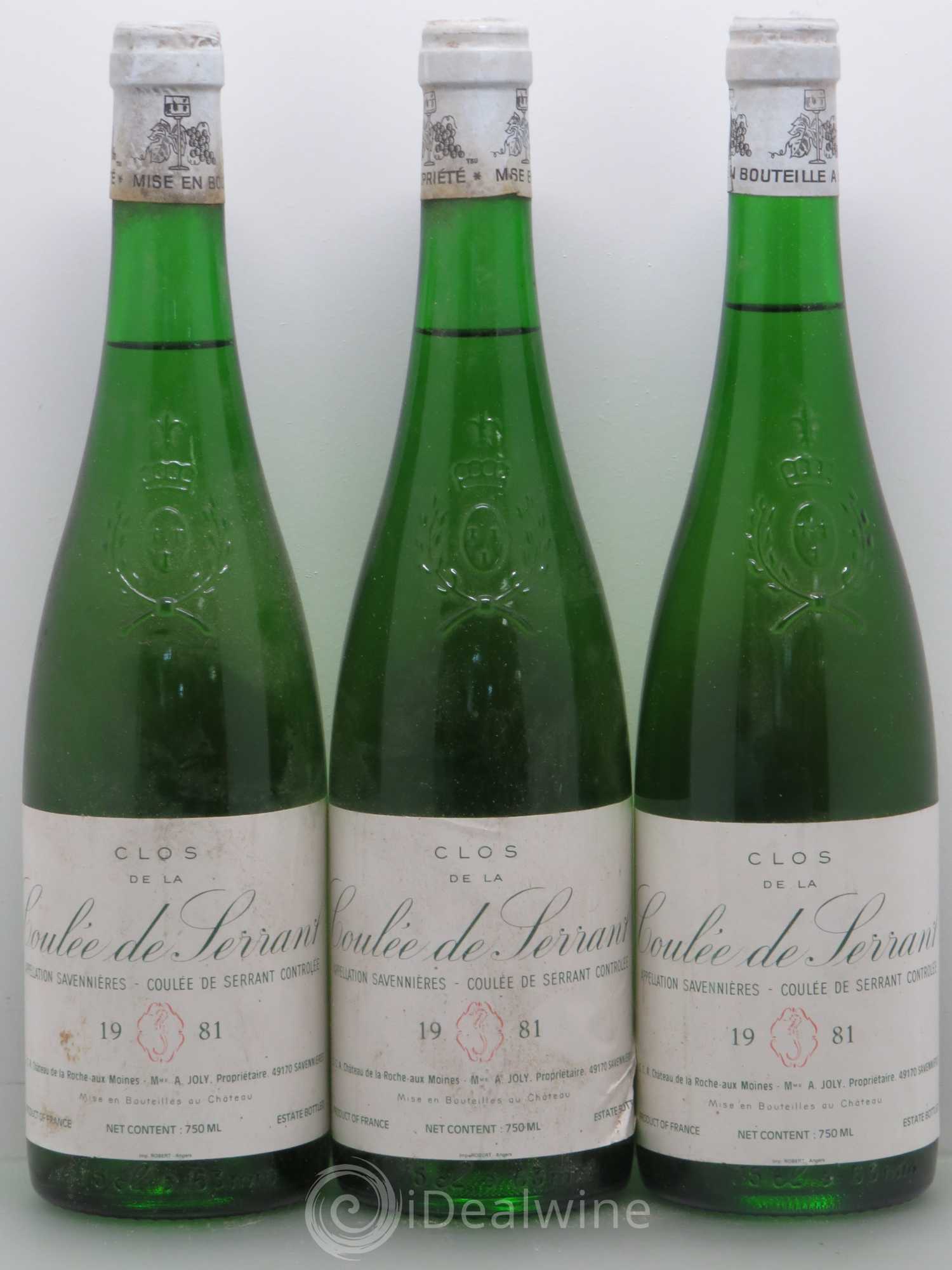 Savennières Clos de la Coulée de Serrant Vignobles de la Coulée de Serrant - Nicolas Joly 1981 - Lot de 3 bouteilles - 0