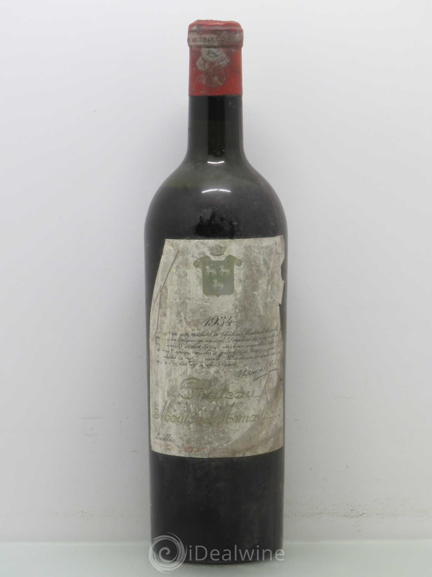 Château d' Armailhac - Mouton Baron(ne) Philippe 5ème Grand Cru Classé 1934 - Lot de 1 bouteille - 0