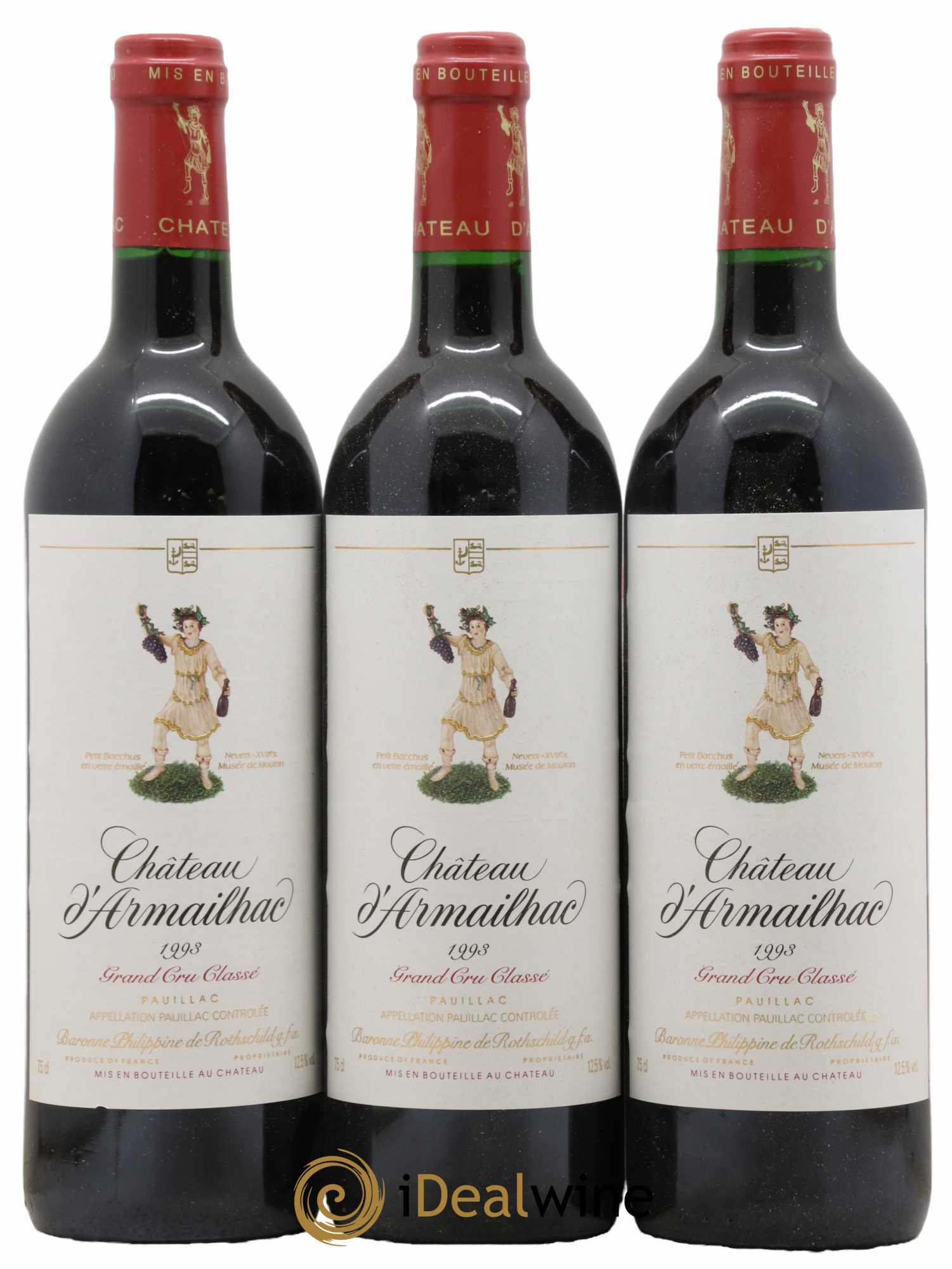 Château d' Armailhac - Mouton Baron(ne) Philippe 5ème Grand Cru Classé 1993 - Lot de 3 bouteilles - 0