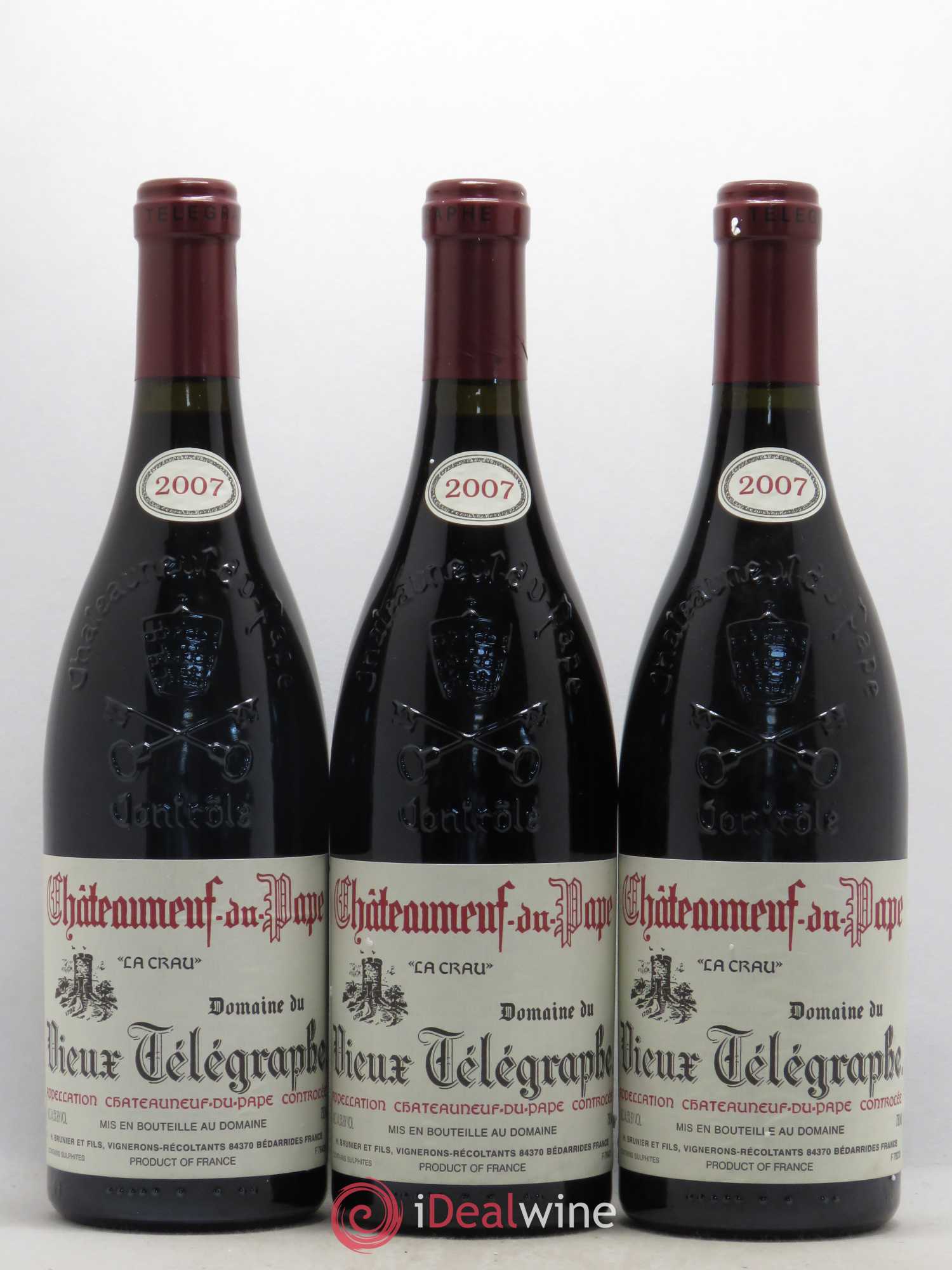 Châteauneuf-du-Pape Vieux Télégraphe (Domaine du) Vignobles Brunier 2007 - Lot de 3 bouteilles - 0