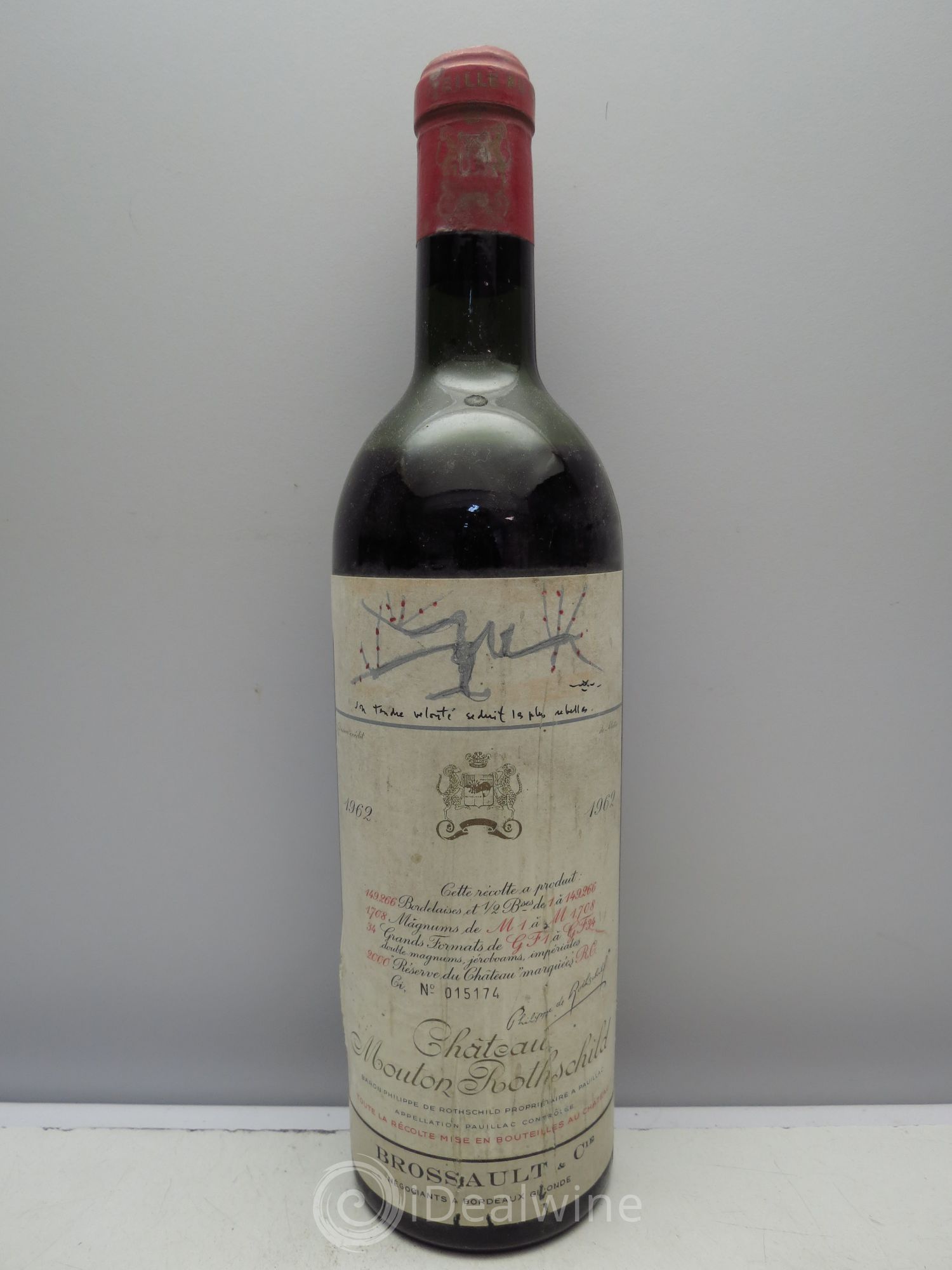 Château Mouton Rothschild 1er Grand Cru Classé (sous étiq.négoce Brossault) 1962 - Posten von 1 Flasche - 0