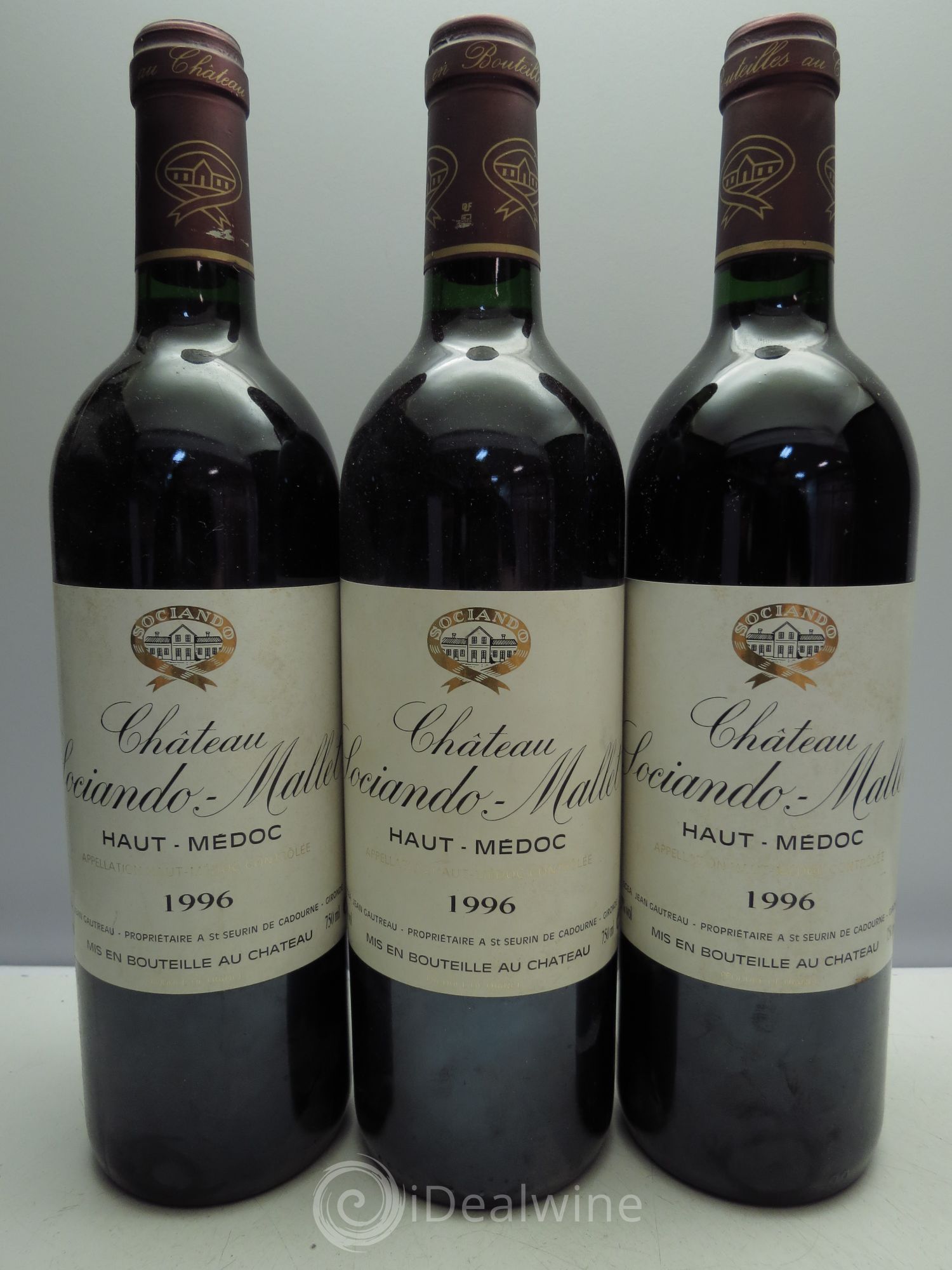 Château Sociando Mallet 1996 - Lot de 3 bouteilles - 0