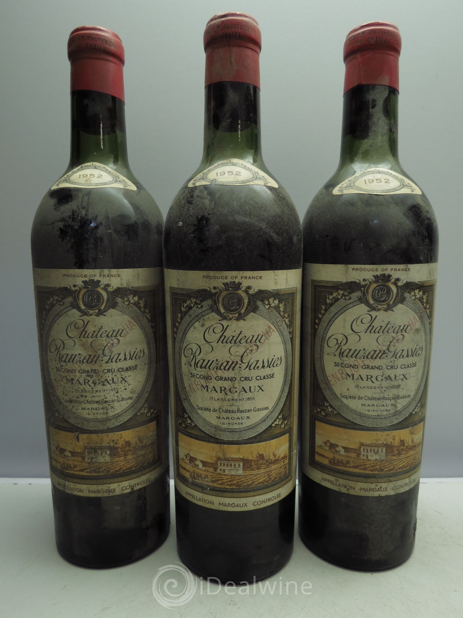 Château Rauzan-Gassies 2ème Grand Cru Classé 1952 - Lot de 3 bouteilles - 0