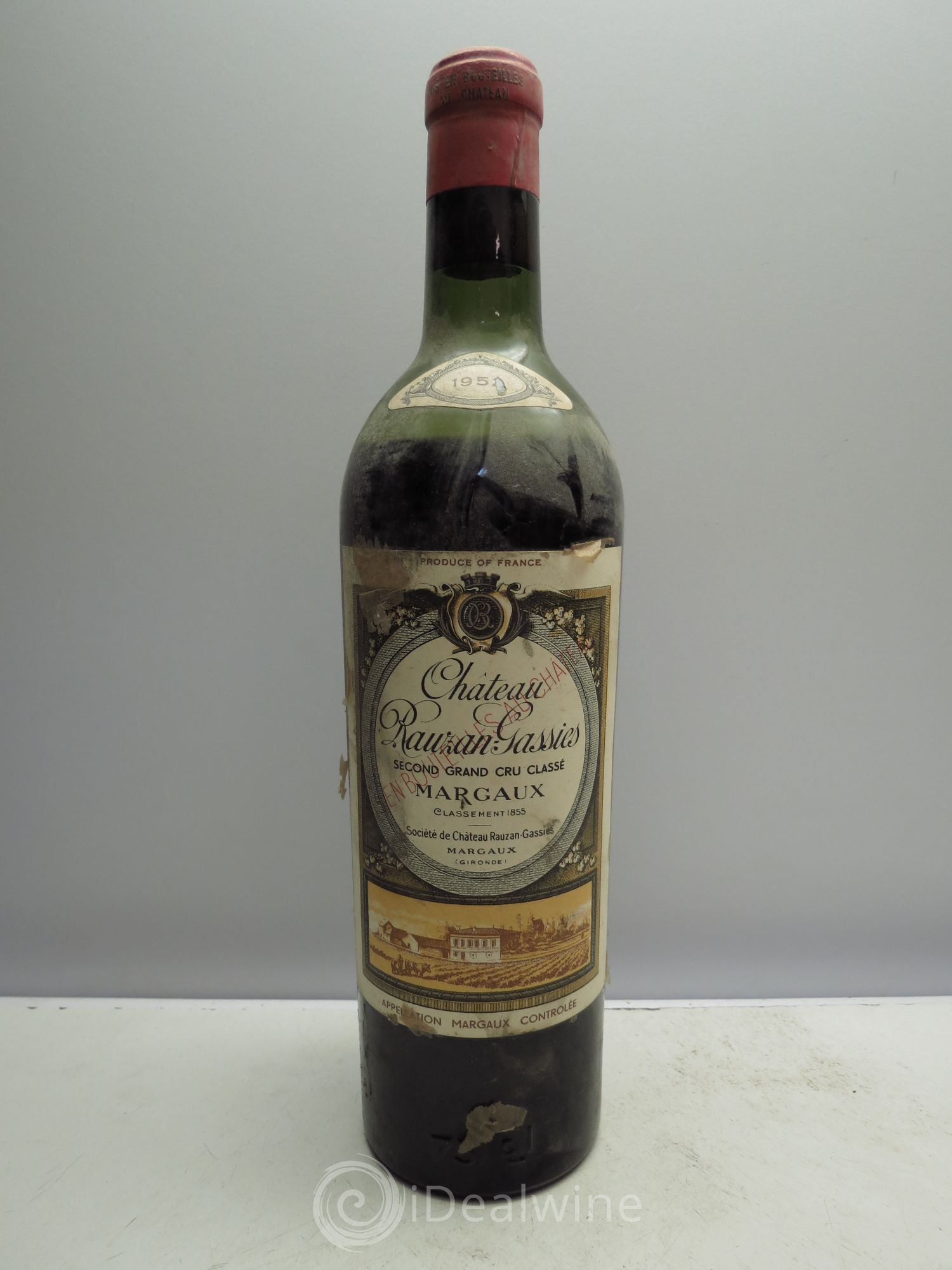 Château Rauzan-Gassies 2ème Grand Cru Classé (Trace de papier soie) 1952 - Posten von 1 Flasche - 0