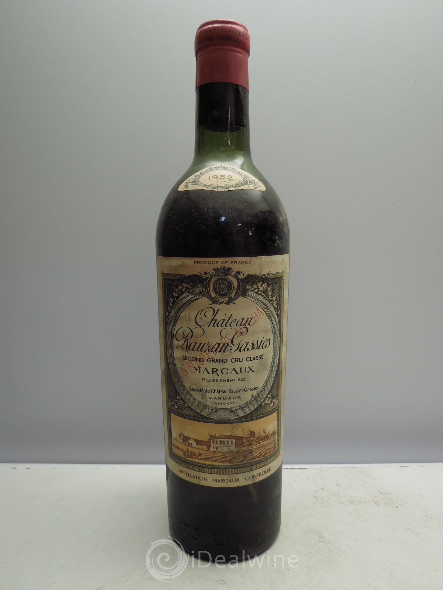 Château Rauzan-Gassies 2ème Grand Cru Classé 1952 - Lot de 1 bouteille - 0