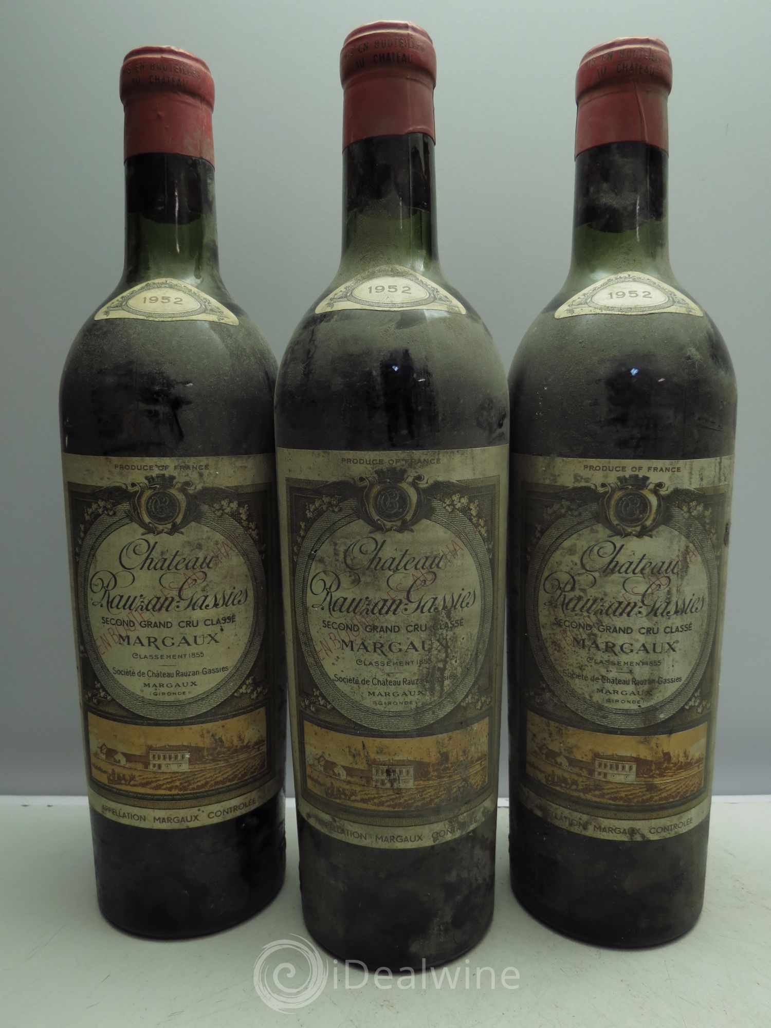 Château Rauzan-Gassies 2ème Grand Cru Classé 1952 - Lot de 3 bouteilles - 0