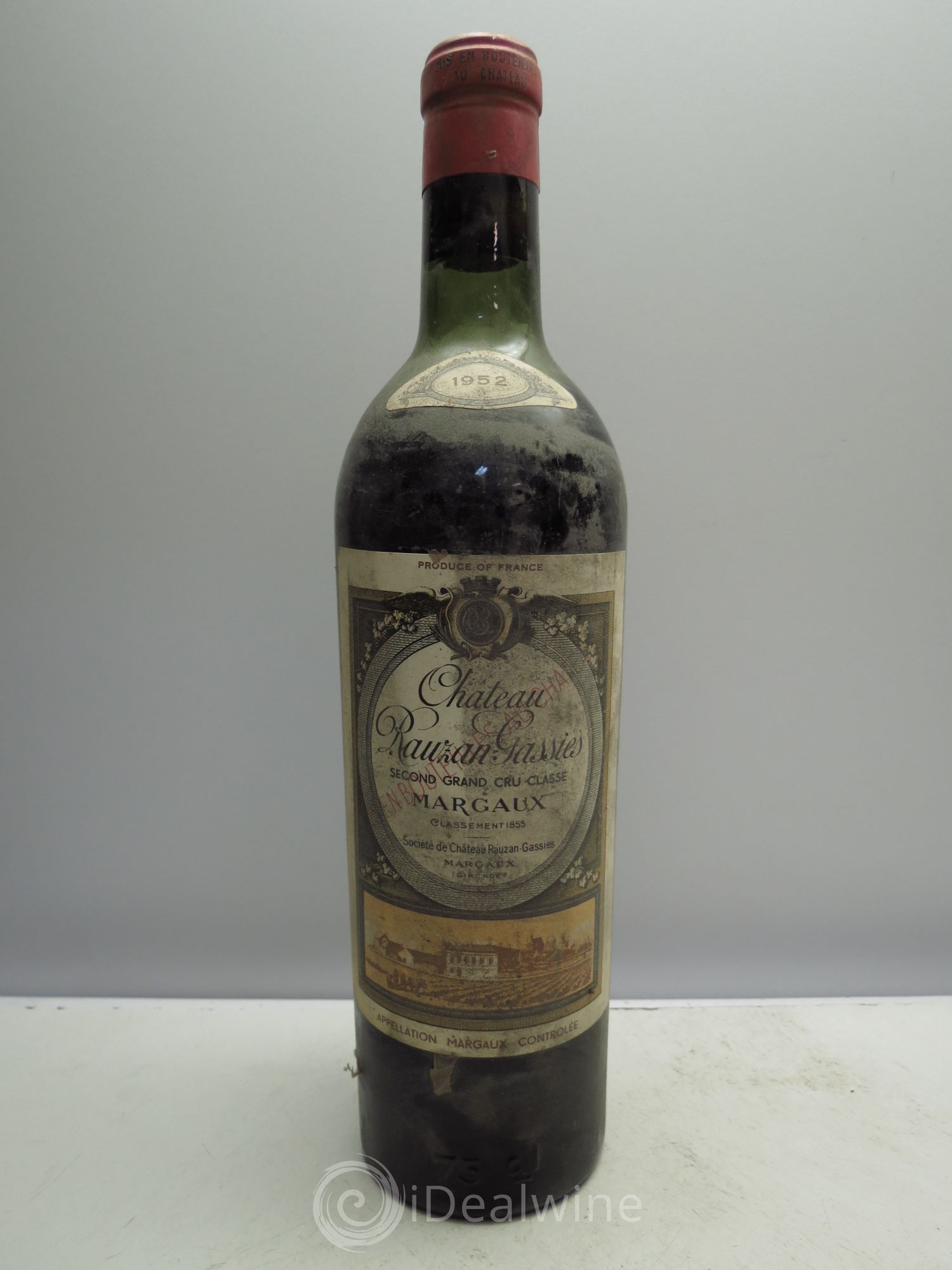 Château Rauzan-Gassies 2ème Grand Cru Classé (Trace de papier soie) 1952 - Posten von 1 Flasche - 0