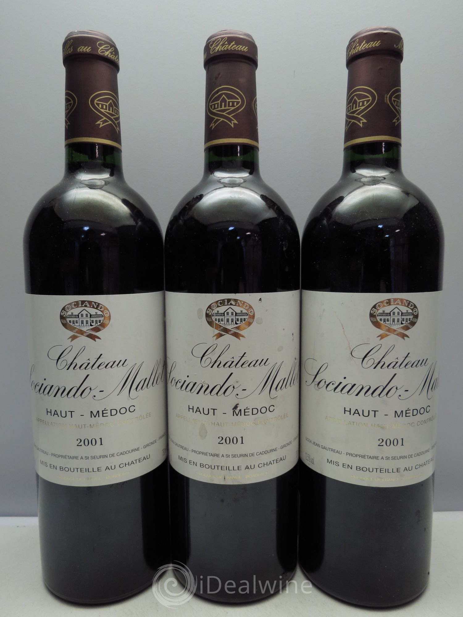 Château Sociando Mallet 2001 - Lot de 3 bouteilles - 0