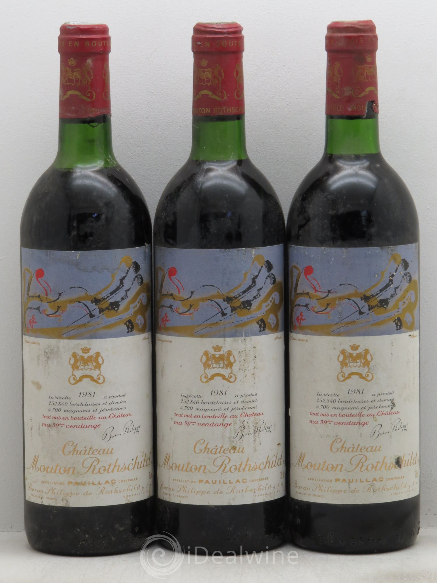 Château Mouton Rothschild 1er Grand Cru Classé 1981 - Lot de 3 bouteilles - 0