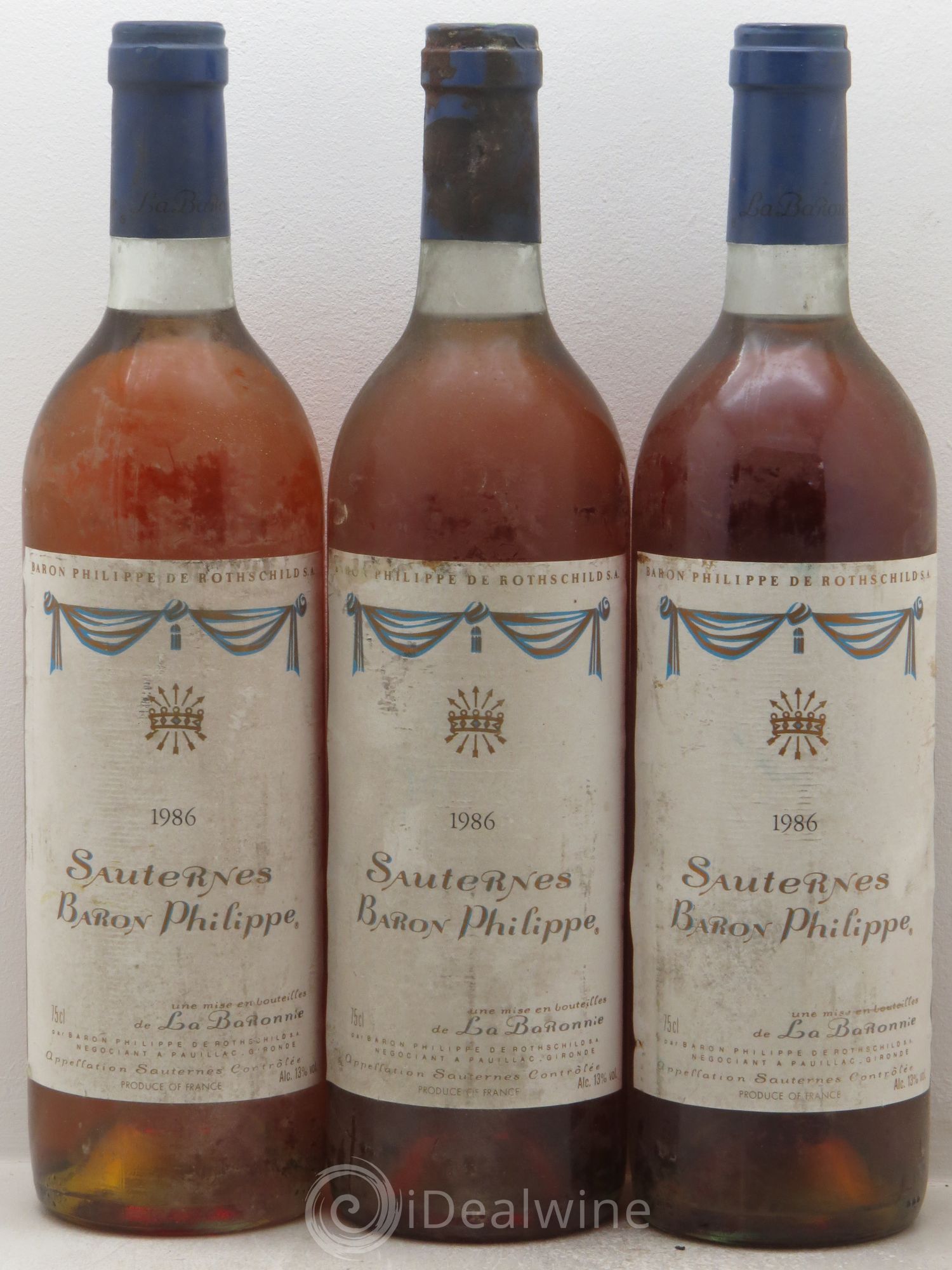 Sauternes Baron Philippe 1986 - Lotto di 3 bottiglie - 0