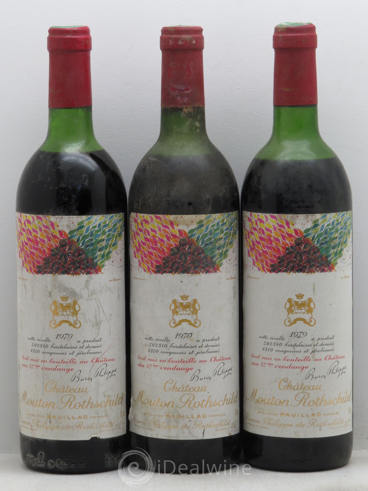 Château Mouton Rothschild 1er Grand Cru Classé 1979 - Lot de 3 bouteilles - 0