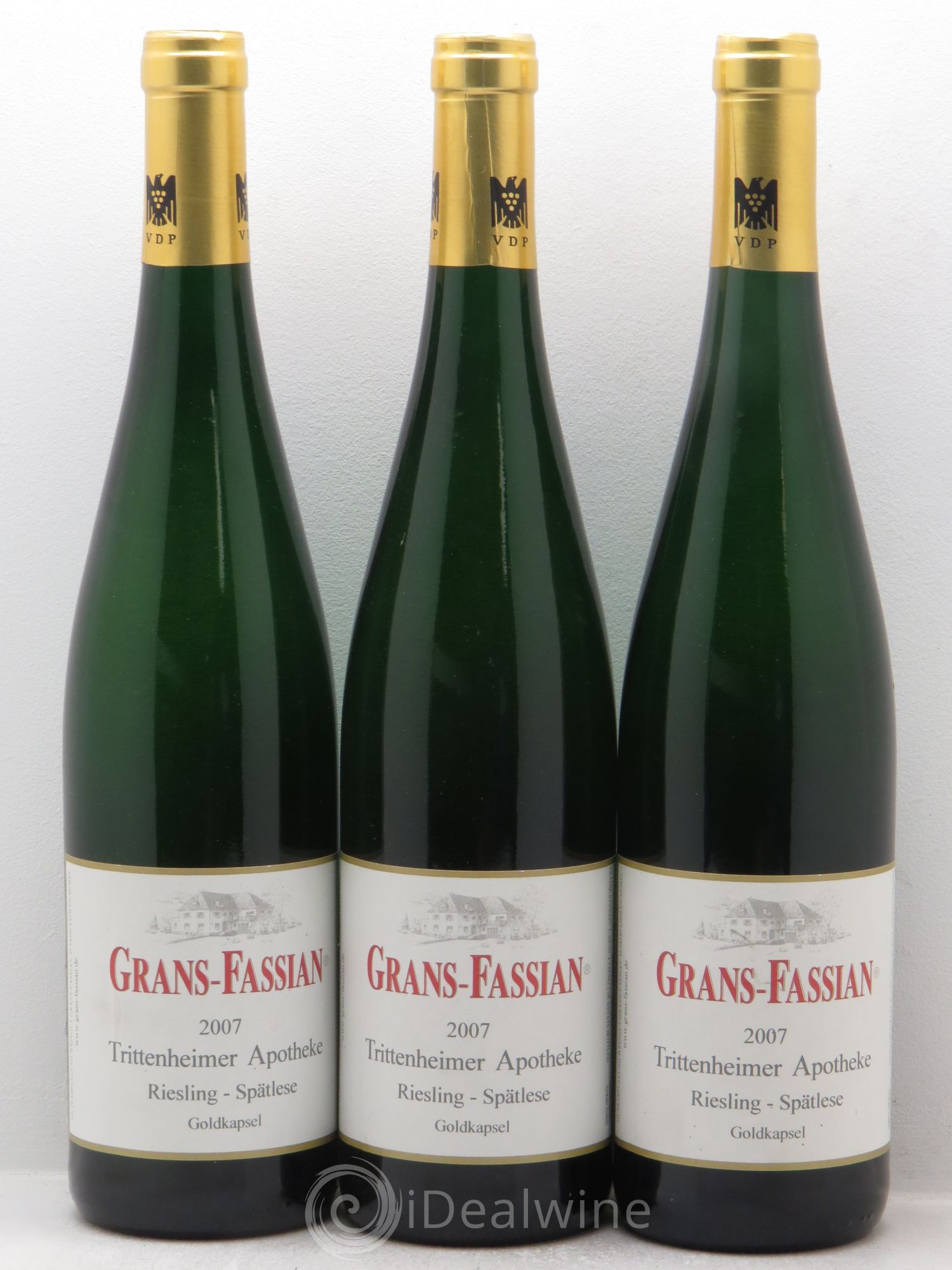 Allemagne Rheingau Grans Fassian Trittenheimer Apotheke Spatlese Goldkapsel 2007 - Posten von 3 Flaschen - 0