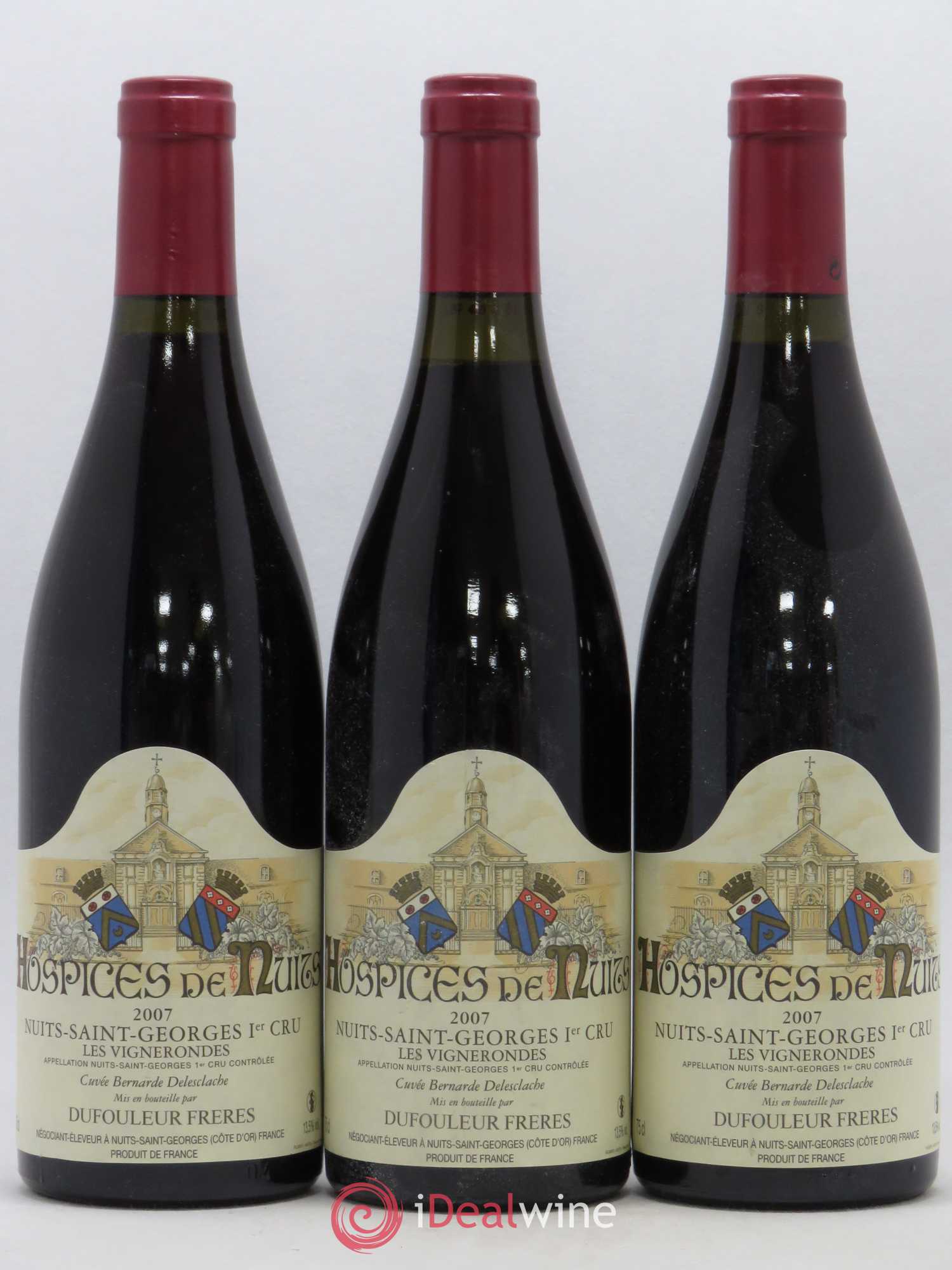 Nuits-Saint-Georges 1er Cru Les Vignerondes Cuvée Bernard Delesclache Hospices De Nuits Dufouleur 2007 - Posten von 3 Flaschen - 0