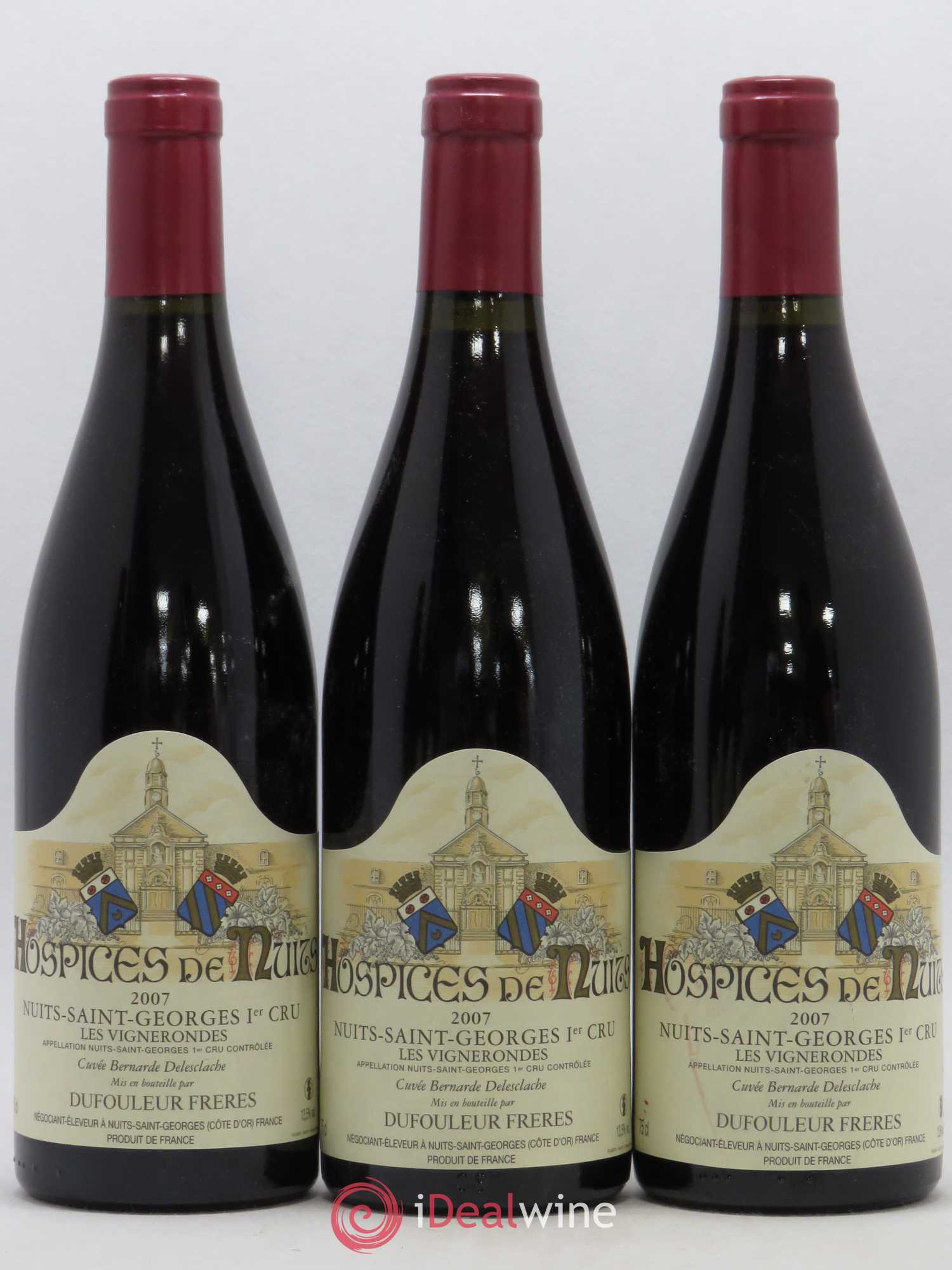 Nuits-Saint-Georges 1er Cru Les Vignerondes Cuvée Bernard Delesclache Hospices De Nuits Dufouleur 2007 - Posten von 3 Flaschen - 0