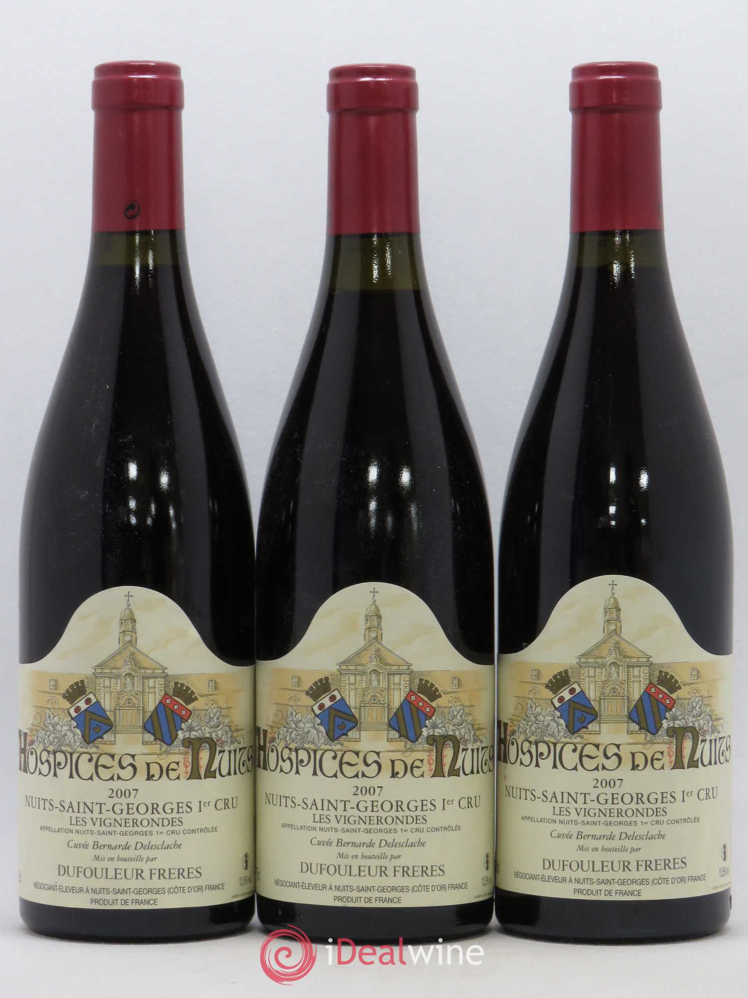 Nuits-Saint-Georges 1er Cru Les Vignerondes Cuvée Bernard Delesclache Hospices De Nuits Dufouleur 2007 - Posten von 3 Flaschen - 0