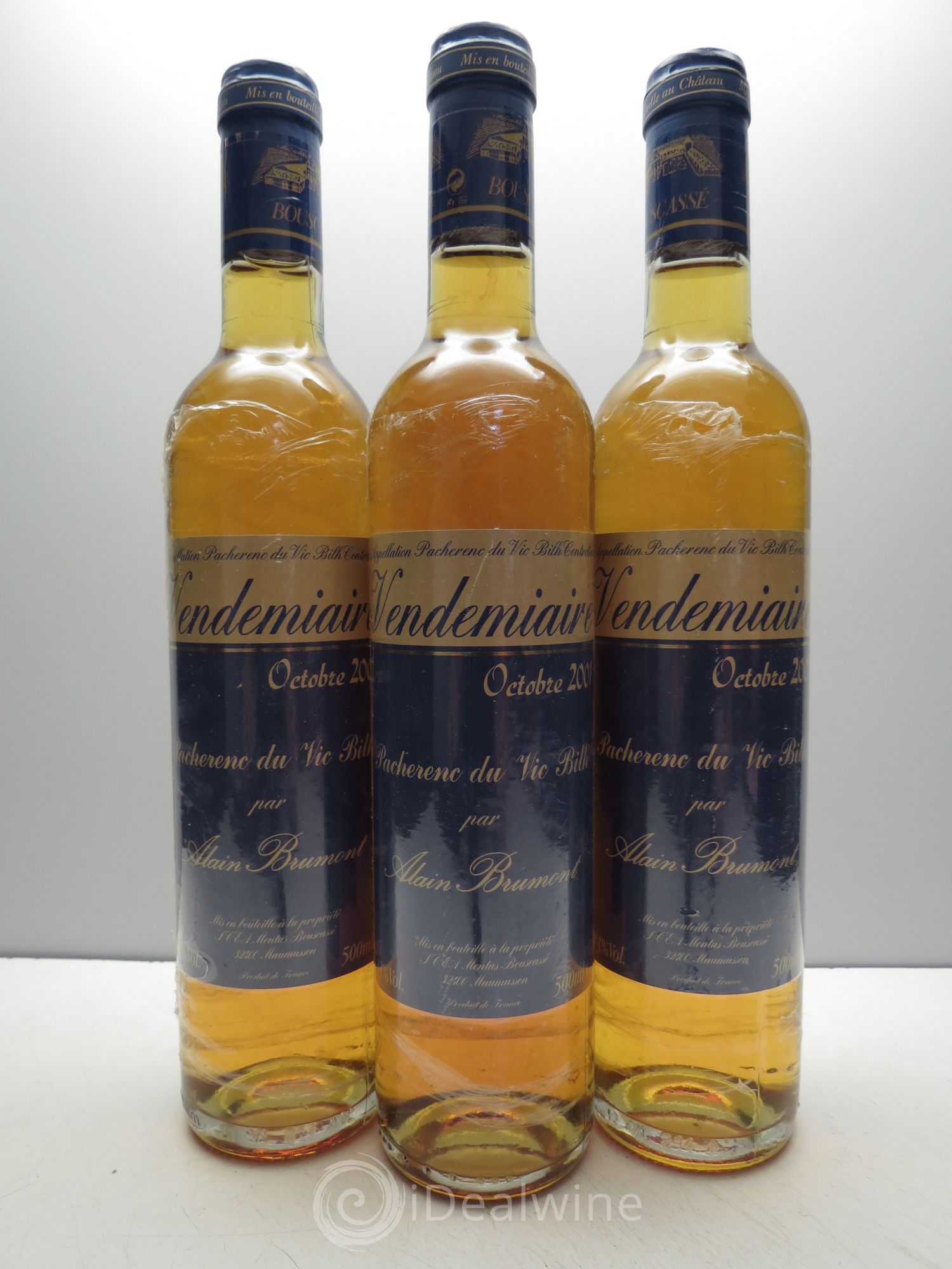 Pacherenc du Vic-Bilh Château Bouscassé Vendemiaire Alain Brumont (Octobre) (50cl) 2001 - Lotto di 3 bottiglie - 0