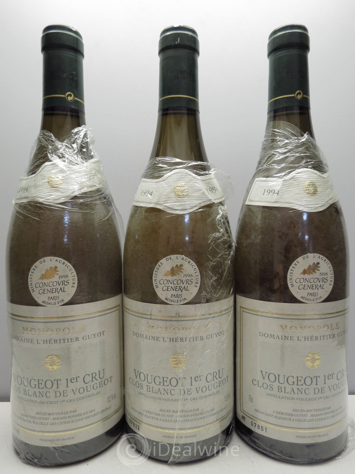 Vougeot 1er Cru Clos Blanc de Vougeot Domaine de l'Héritier Guyot 1994 - Posten von 3 Flaschen - 0