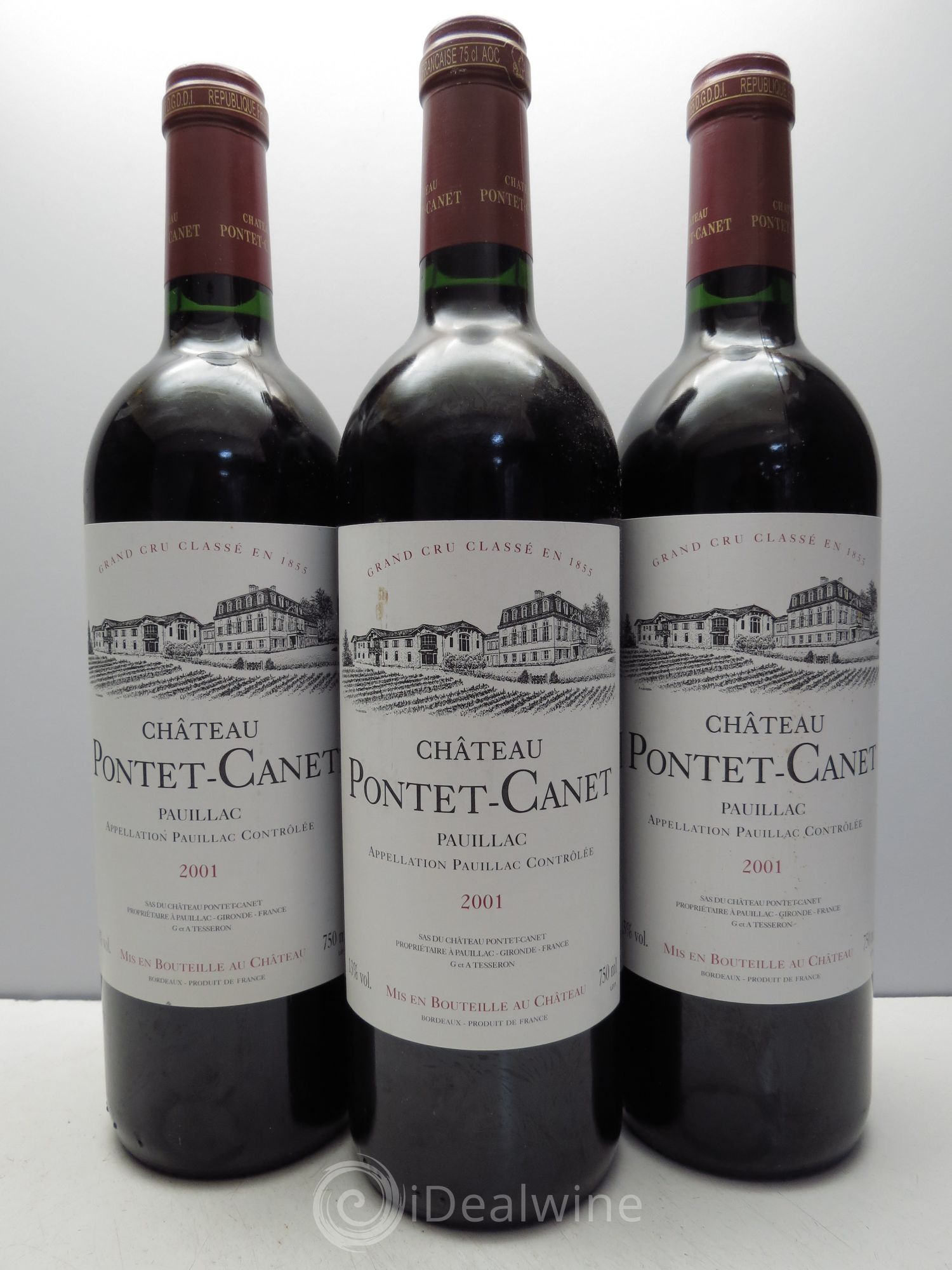 Château Pontet Canet 5ème Grand Cru Classé 2001 - Lot de 3 bouteilles - 0