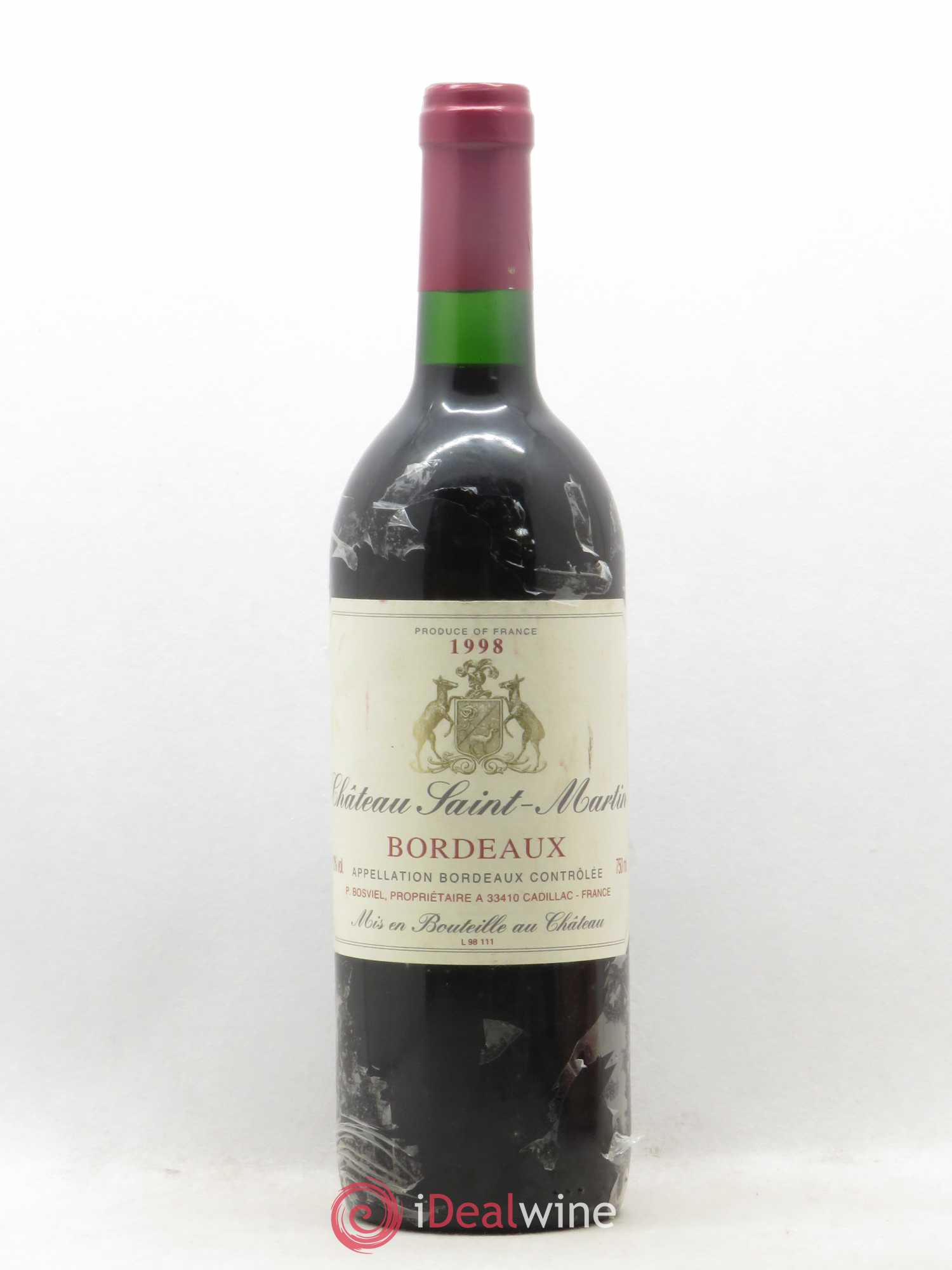 Bordeaux Château Saint Martin Traces de film 1998 - Posten von 1 Flasche - 0