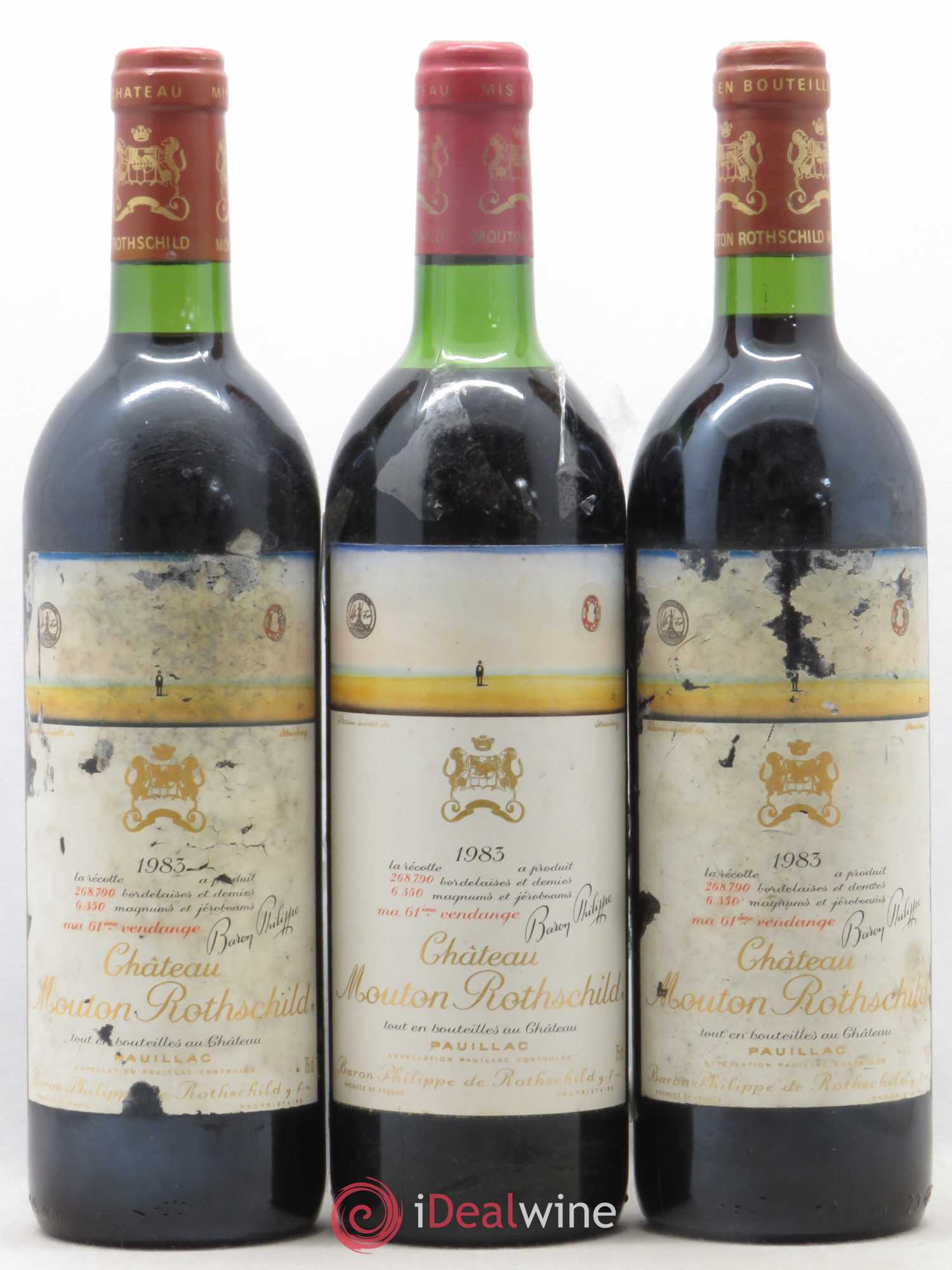 Château Mouton Rothschild 1er Grand Cru Classé 1983 - Lot de 3 bouteilles - 0