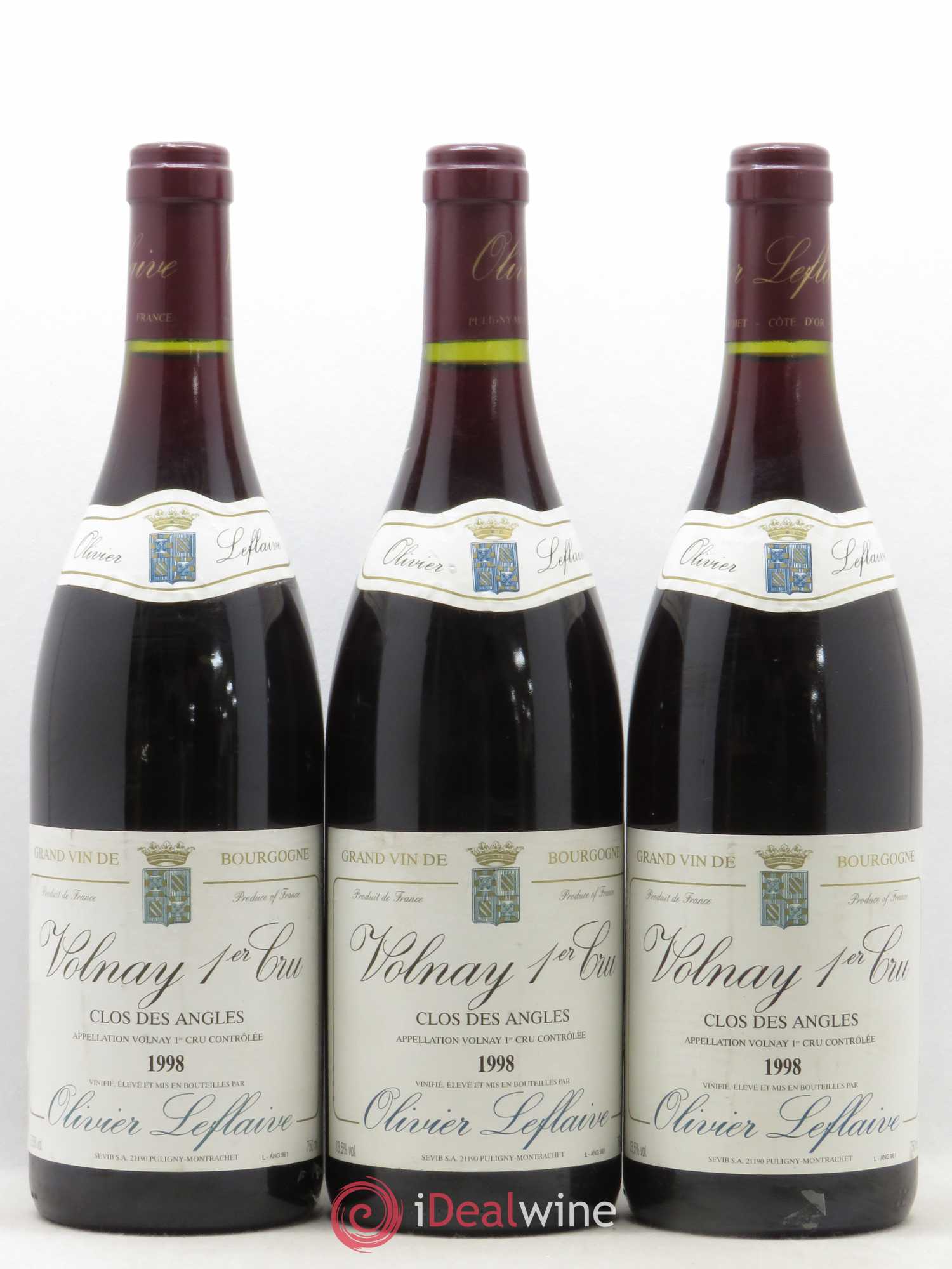 Volnay 1er Cru Clos des Angles Olivier Leflaive 1998 - Lot de 3 bouteilles - 0