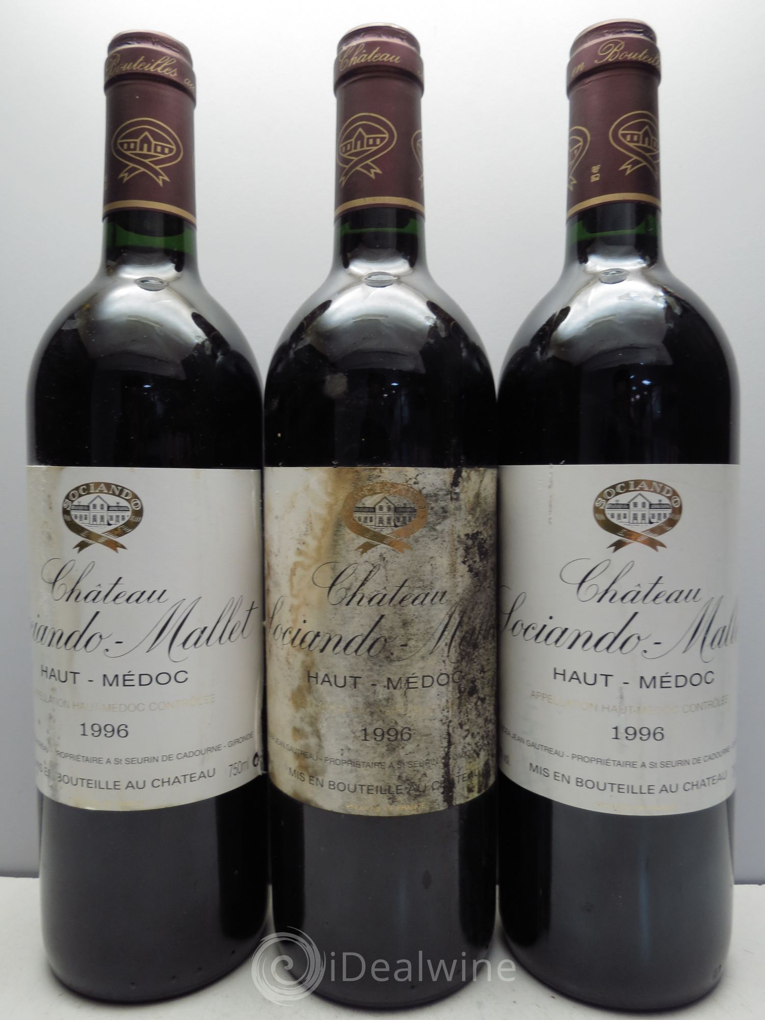 Château Sociando Mallet 1996 - Lot de 3 bouteilles - 0