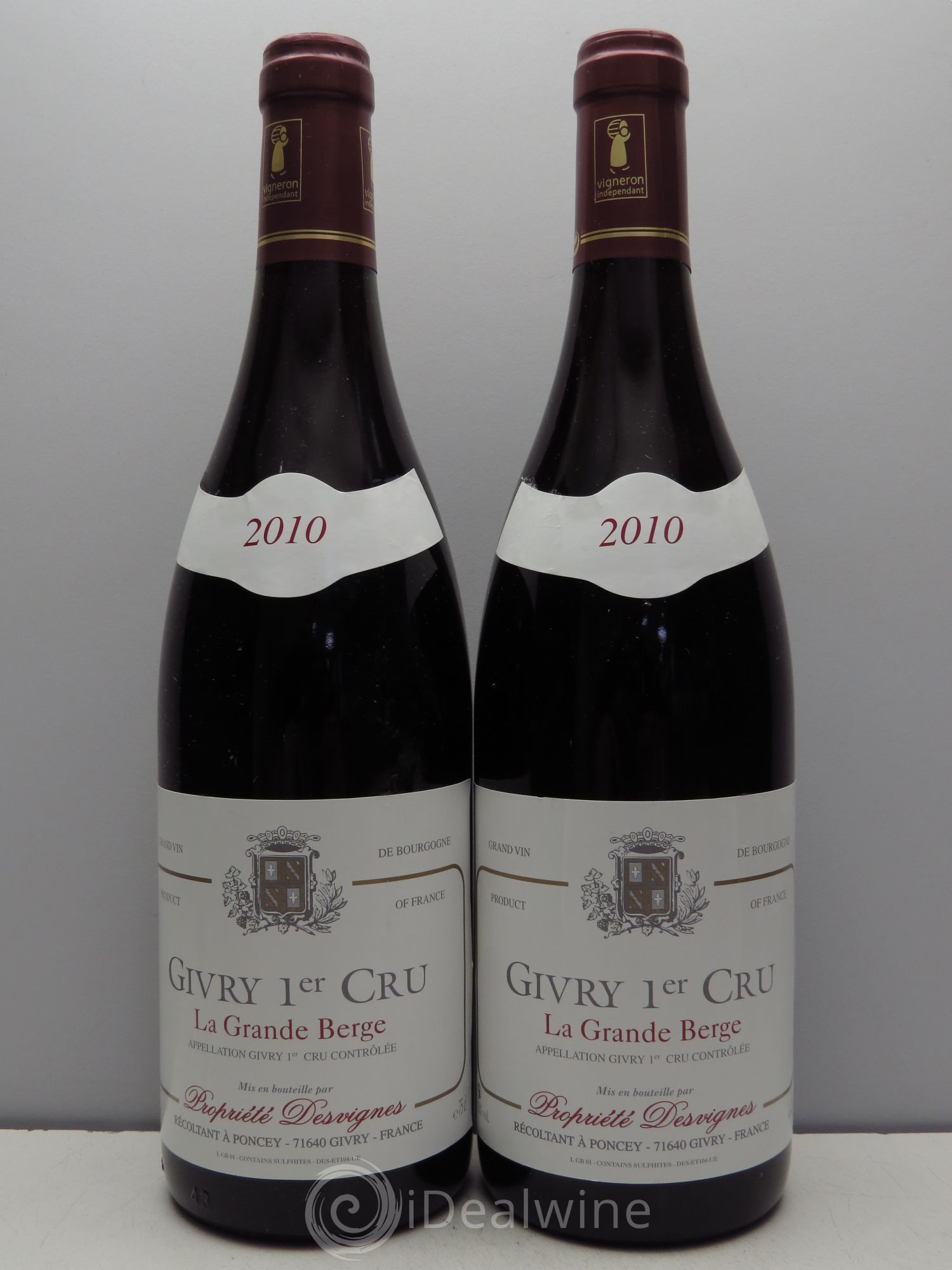 Givry 1er Cru la Grande Berge Desvignes (sans prix de réserve / no reserve) 2010 - Posten von 2 Flaschen - 0