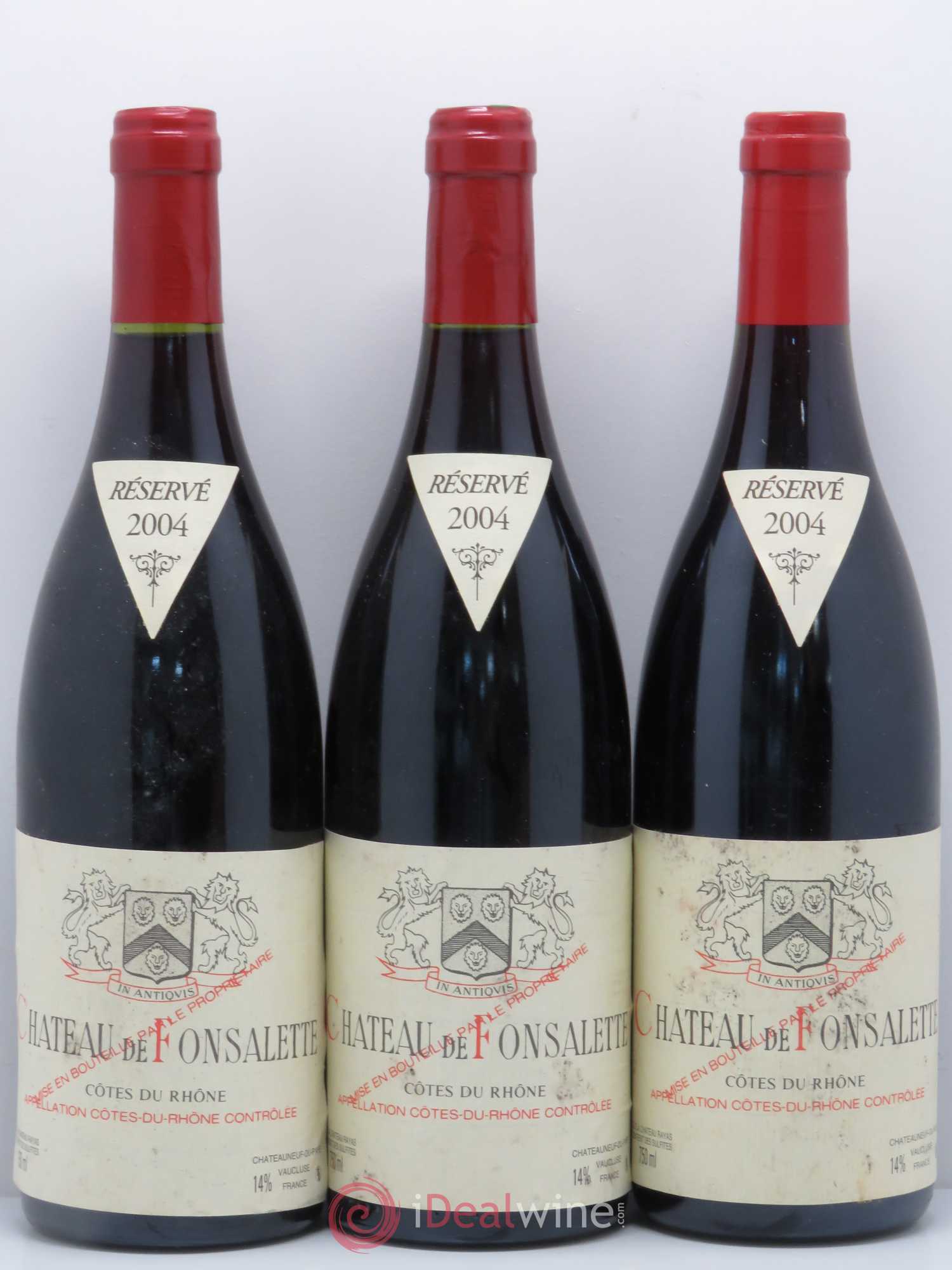 Côtes-du-Rhône Château de Fonsalette Emmanuel Reynaud 2004 - Lot de 3 bouteilles - 0