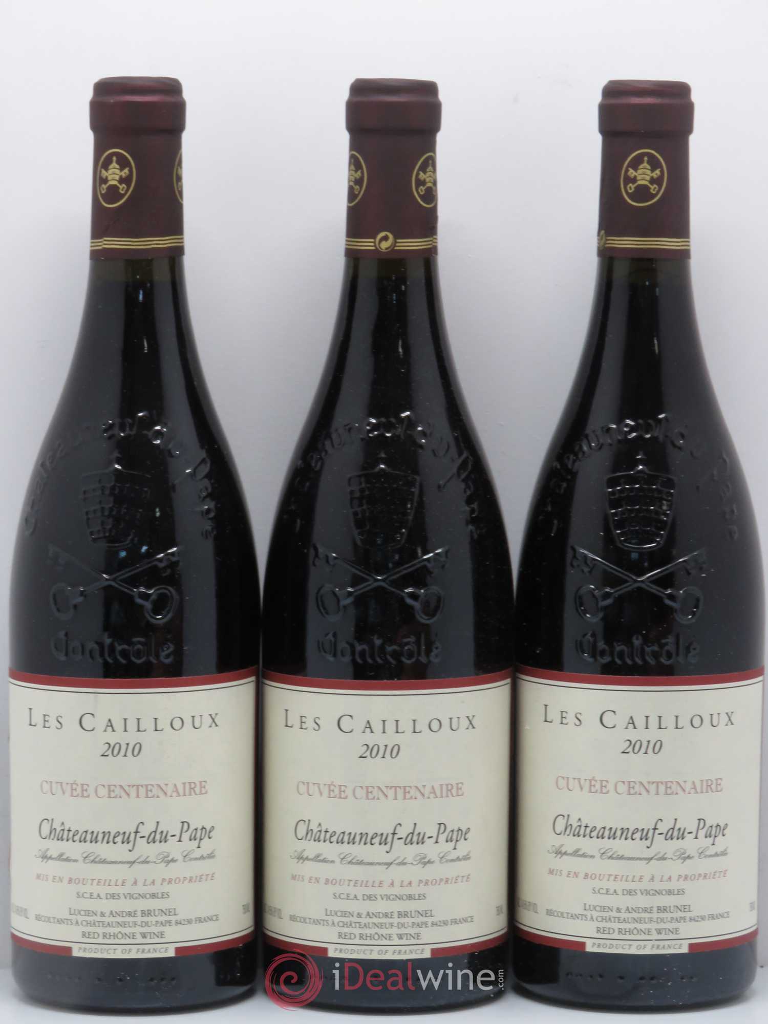Châteauneuf-du-Pape Les Cailloux Cuvée Centenaire André Brunel 2010 - Lot de 3 bouteilles - 0