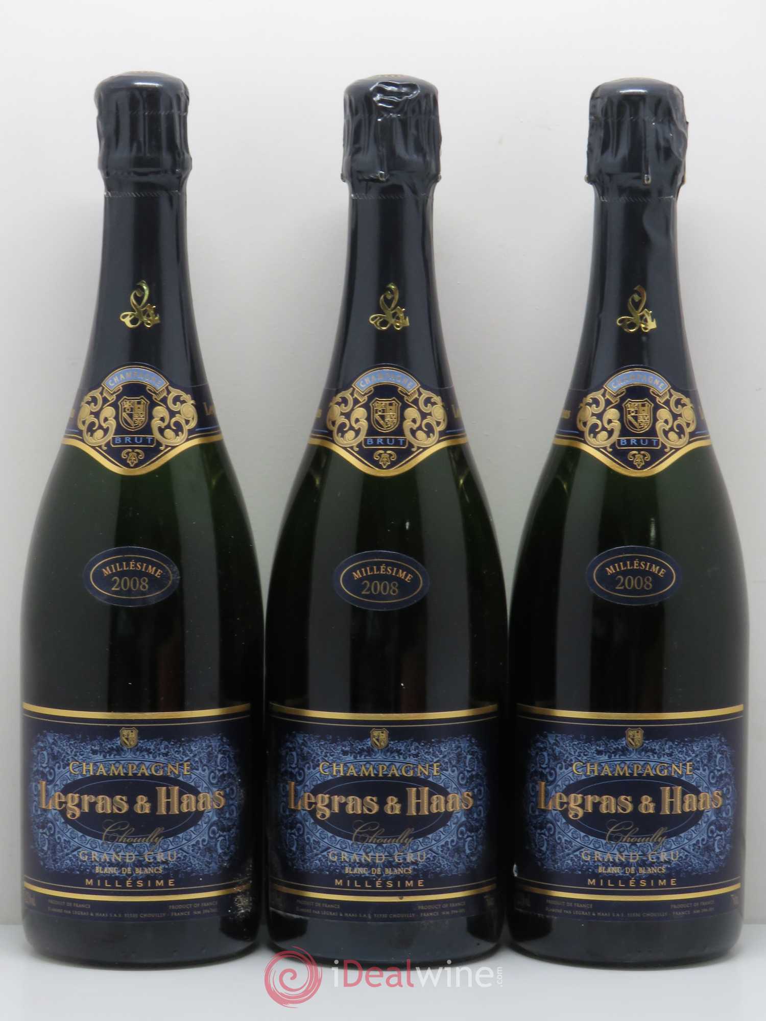 Champagne Legras & Haas Blanc de Blanc Grand Cru 2008 - Posten von 3 Flaschen - 0