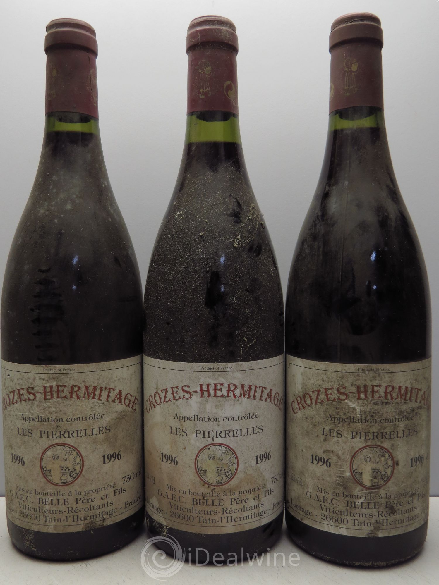 Crozes-Hermitage Louis Belle les Pierrelles (sans prix de réserve - no reserve) 1996 - Posten von 3 Flaschen - 0