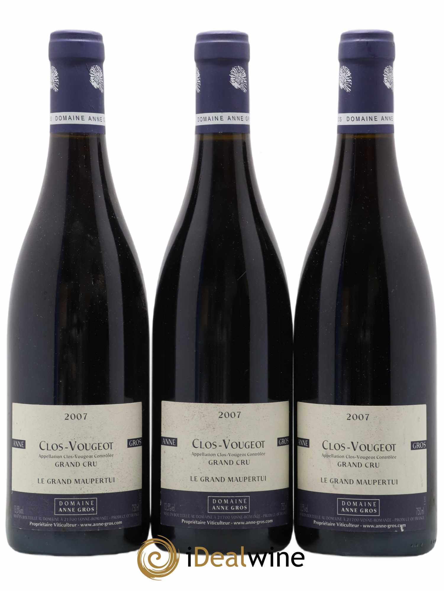 Clos de Vougeot Grand Cru Le Grand Maupertui Anne Gros 2007 - Lot de 3 bouteilles - 0