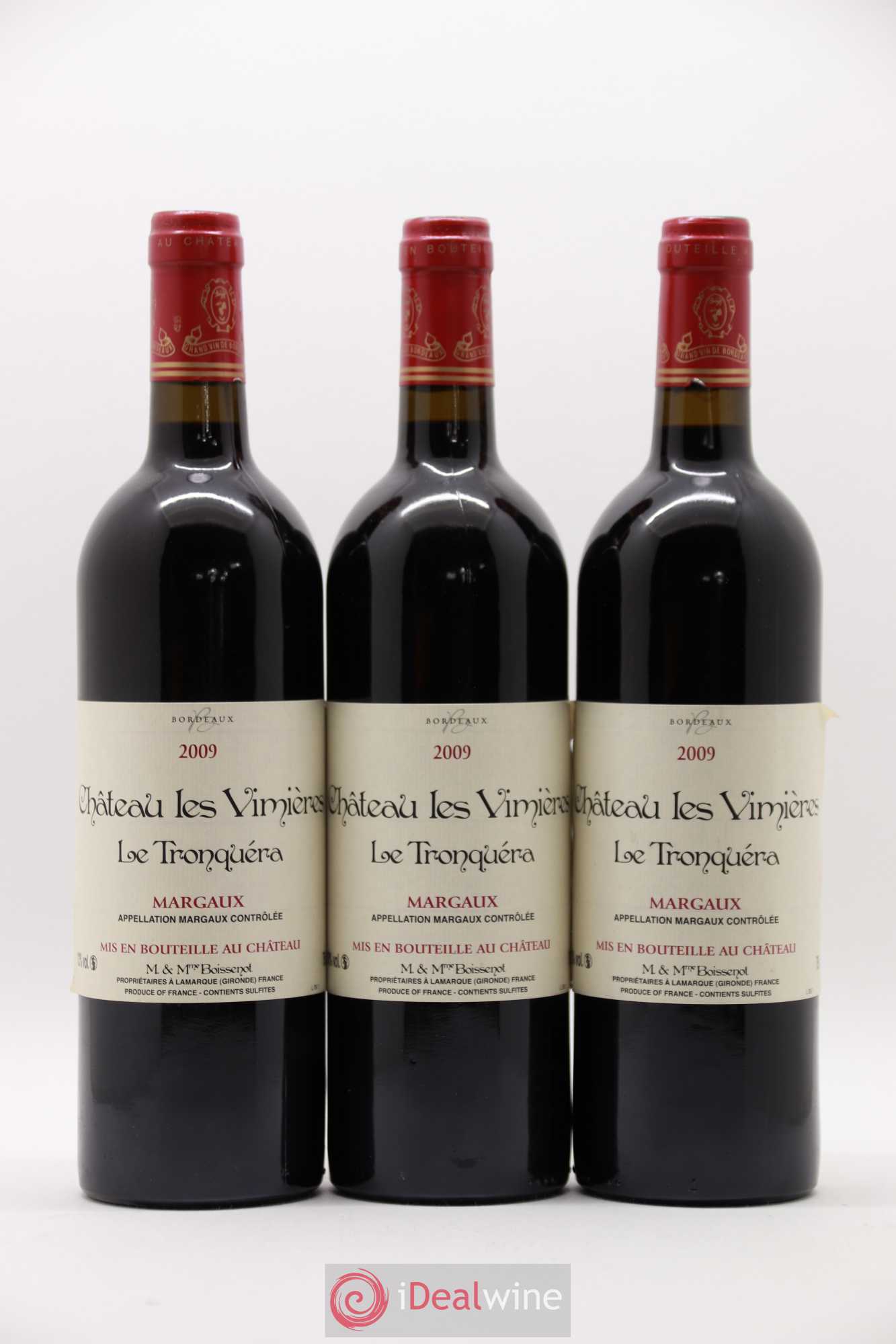 Bordeaux Margaux Le Tronquera Château Les Vimieres 2009 - Posten von 3 Flaschen - 0