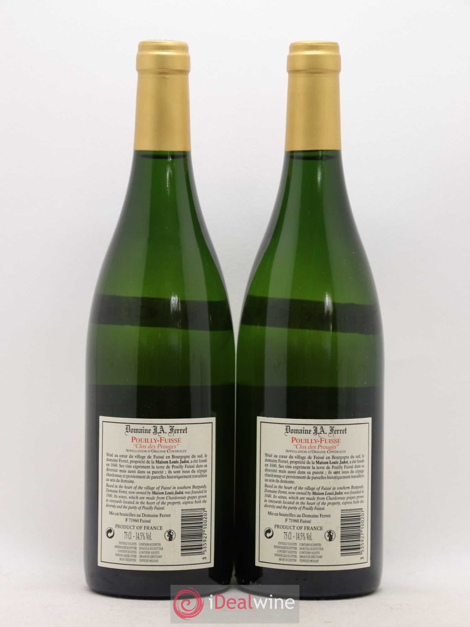 Pouilly-Fuissé Tête de Cru Clos des Prouges J.A. Ferret (Domaine) 2015 - Lot de 2 bouteilles - 1