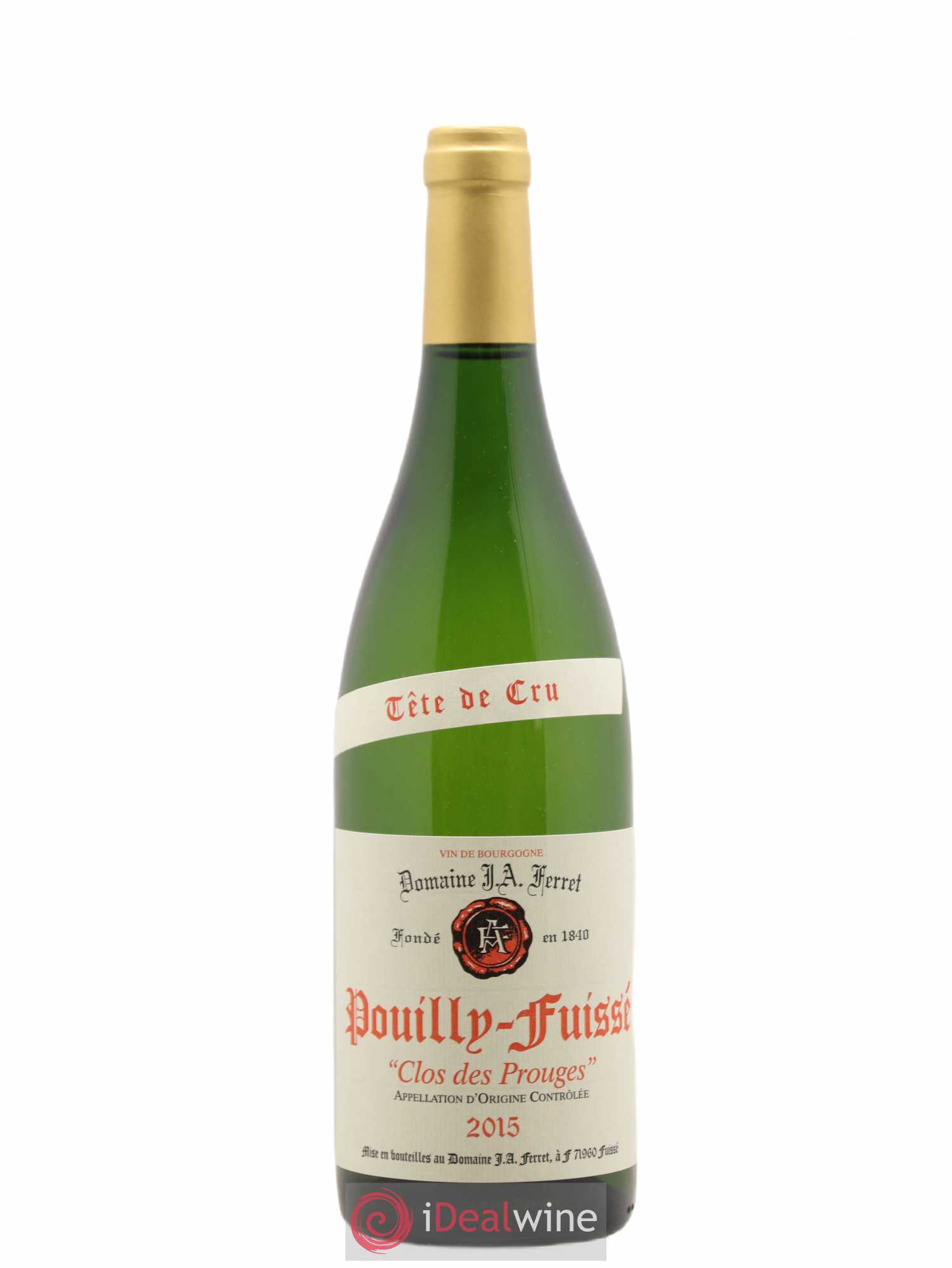 Pouilly-Fuissé Tête de Cru Clos des Prouges J.A. Ferret (Domaine) 2015 - Lot de 1 bouteille - 0