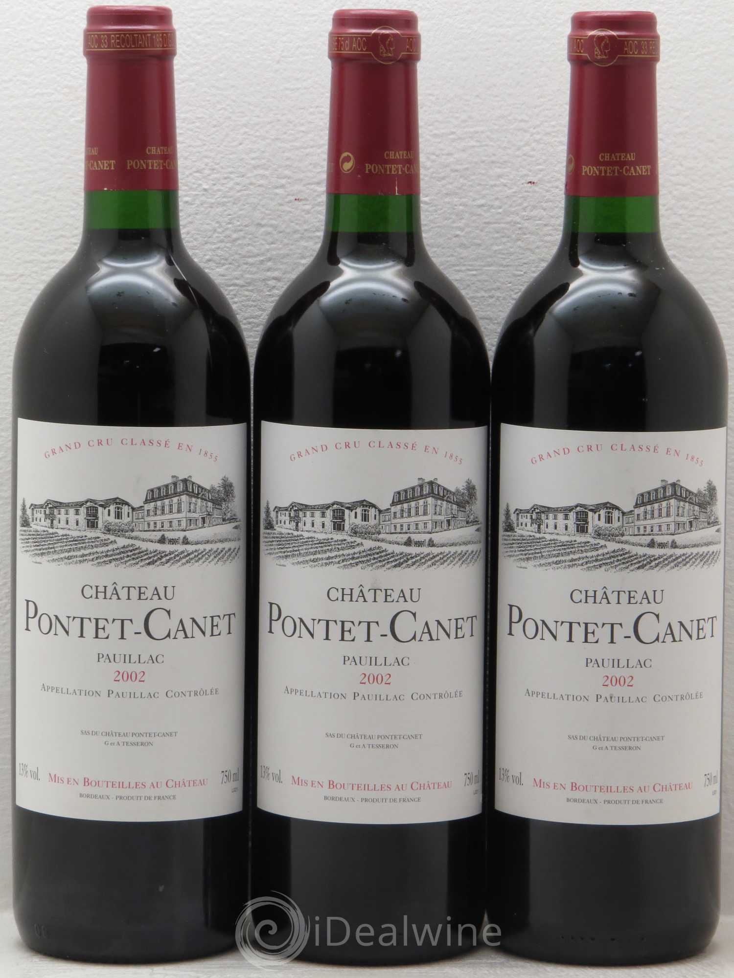 Château Pontet Canet 5ème Grand Cru Classé 2002 - Lot de 3 bouteilles - 0