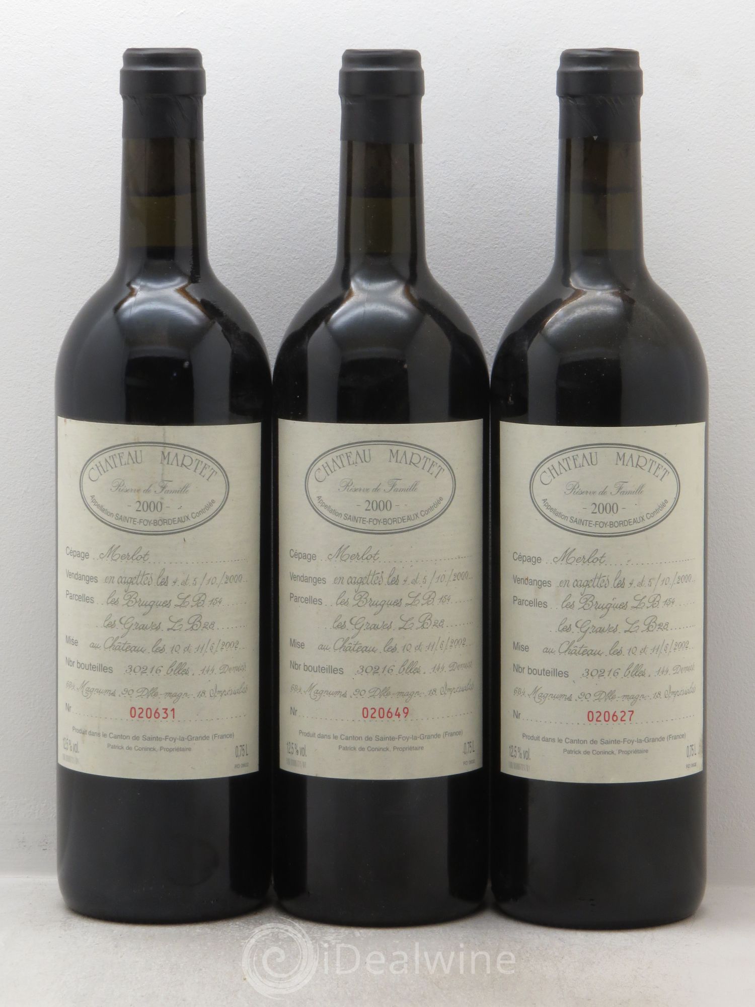 Sainte-Foy-Bordeaux Château Martet Réserve (sans prix de réserve - no reserve) 2000 - Posten von 3 Flaschen - 0