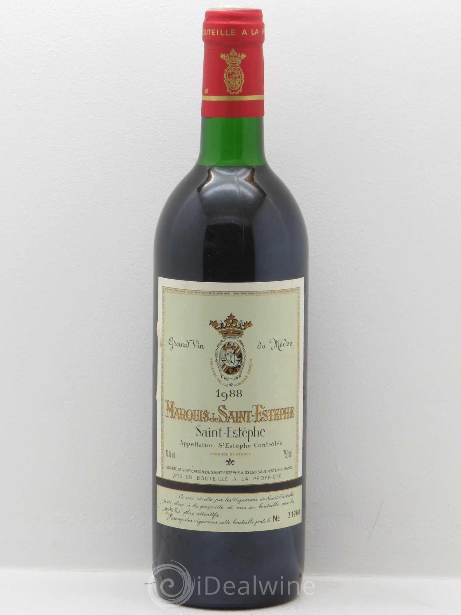 Saint-Estèphe Château Marquis de Saint Estèphe 1988 - Posten von 12 Flaschen - 0