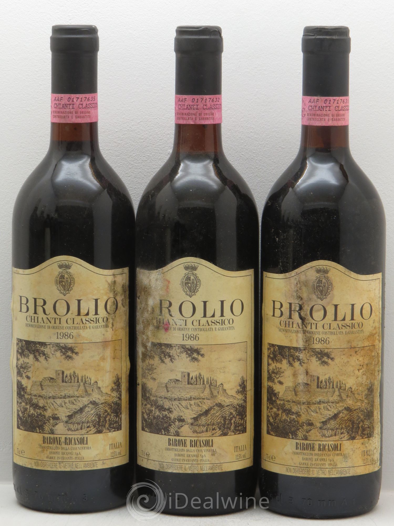 Chianti Classico DOCG Brolio Barone Ricasoli 1986 - Lot de 3 bouteilles - 0