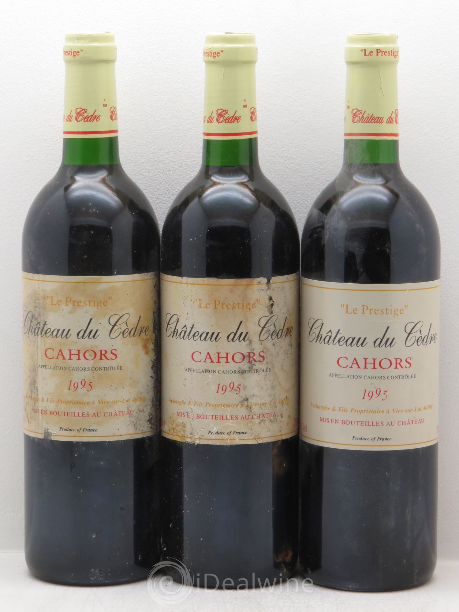 Cahors Château du Cèdre GC Pascal et Jean-Marc Verhaeghe le Prestige 1995 - Lot de 3 bouteilles - 0